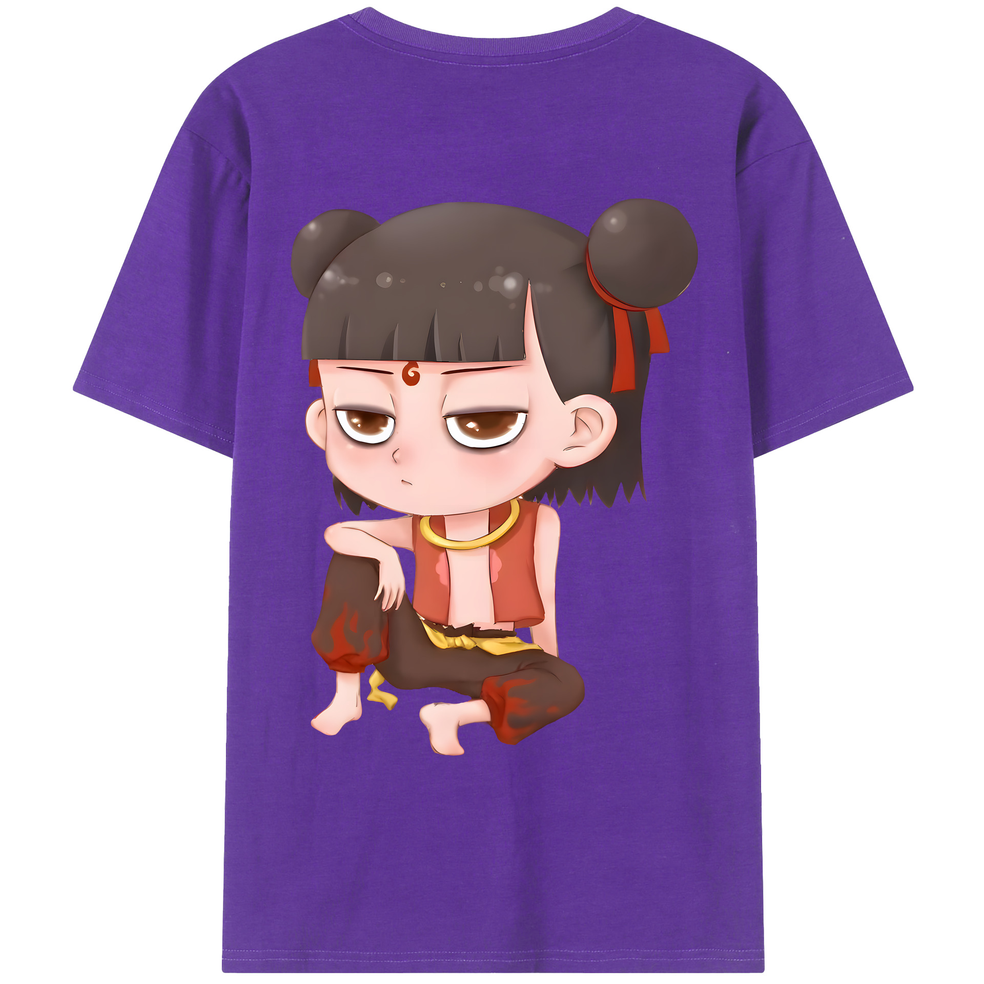 （画像用） Ne Zha 2 ナタ 魔童の大暴れ 綿100％ メンズ半袖Tシャツ（バックプリント） 通気性