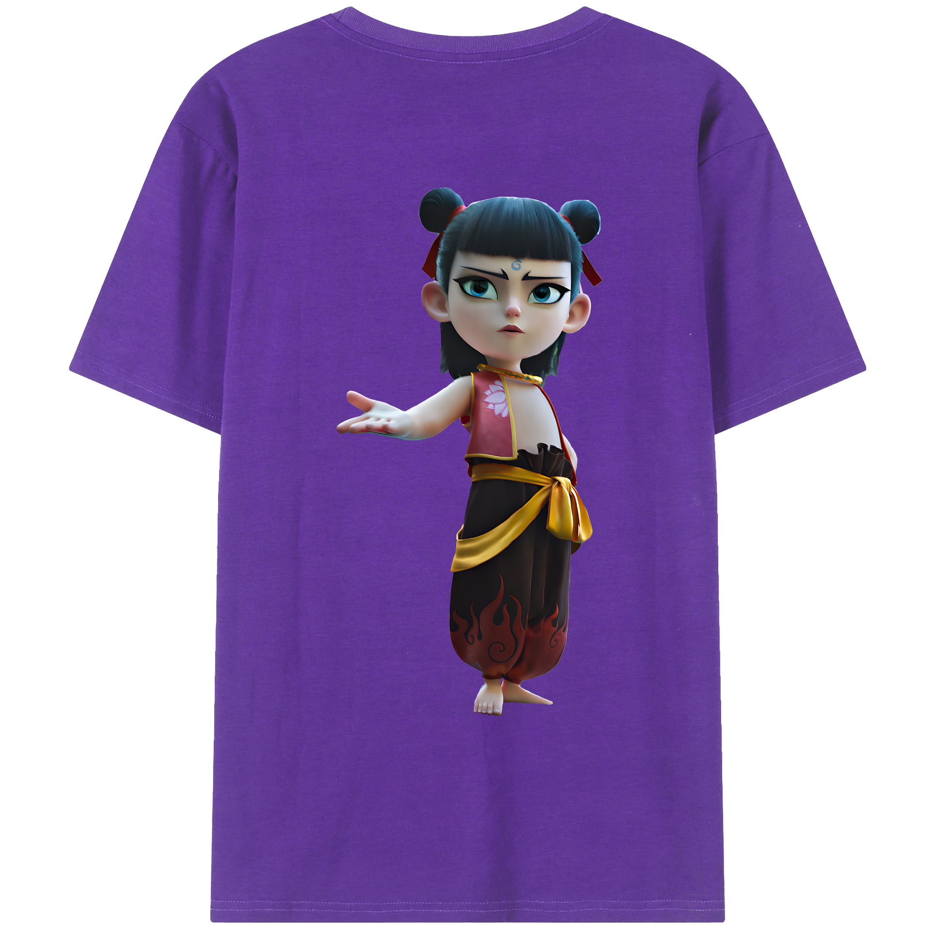 （画像用） Ne Zha 2 ナタ 魔童の大暴れ 綿100％ メンズ半袖Tシャツ（バックプリント） 通気性