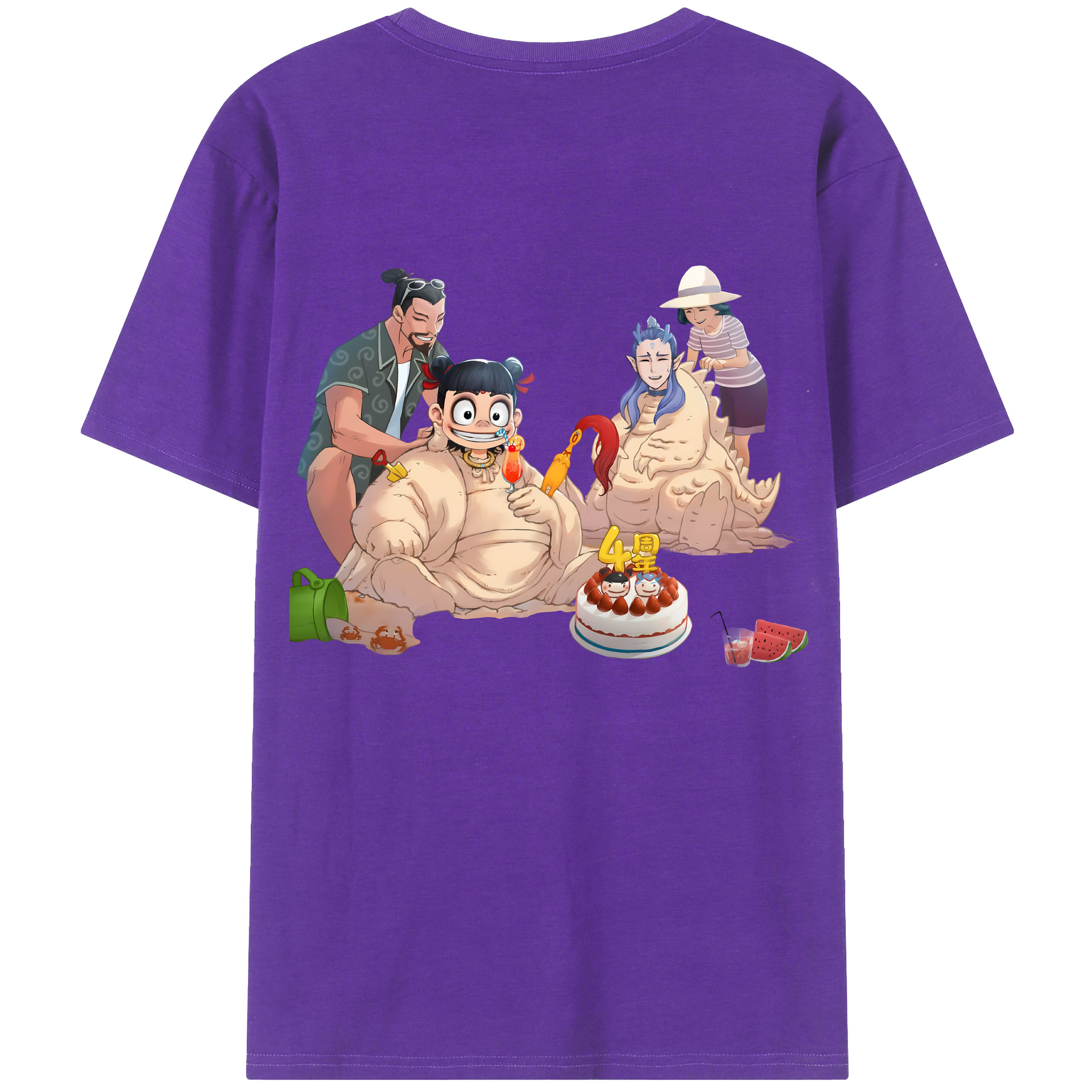 （画像用） Ne Zha 2 ナタ 魔童の大暴れ 綿100％ メンズ半袖Tシャツ（バックプリント） 通気性