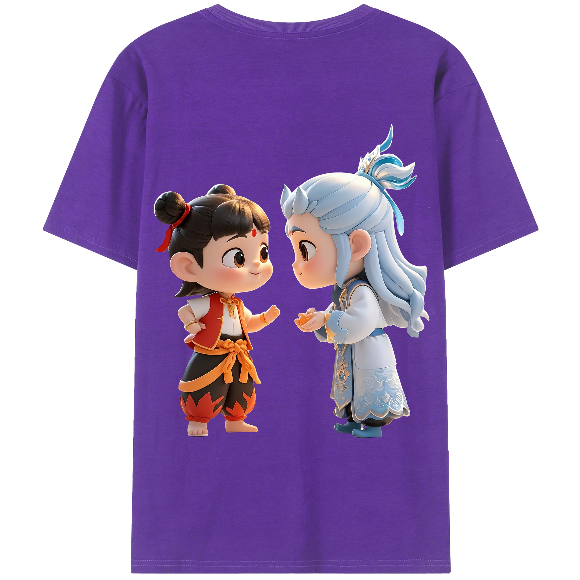 （画像用） Ne Zha 2 ナタ 魔童の大暴れ 綿100％ メンズ半袖Tシャツ（バックプリント） 通気性