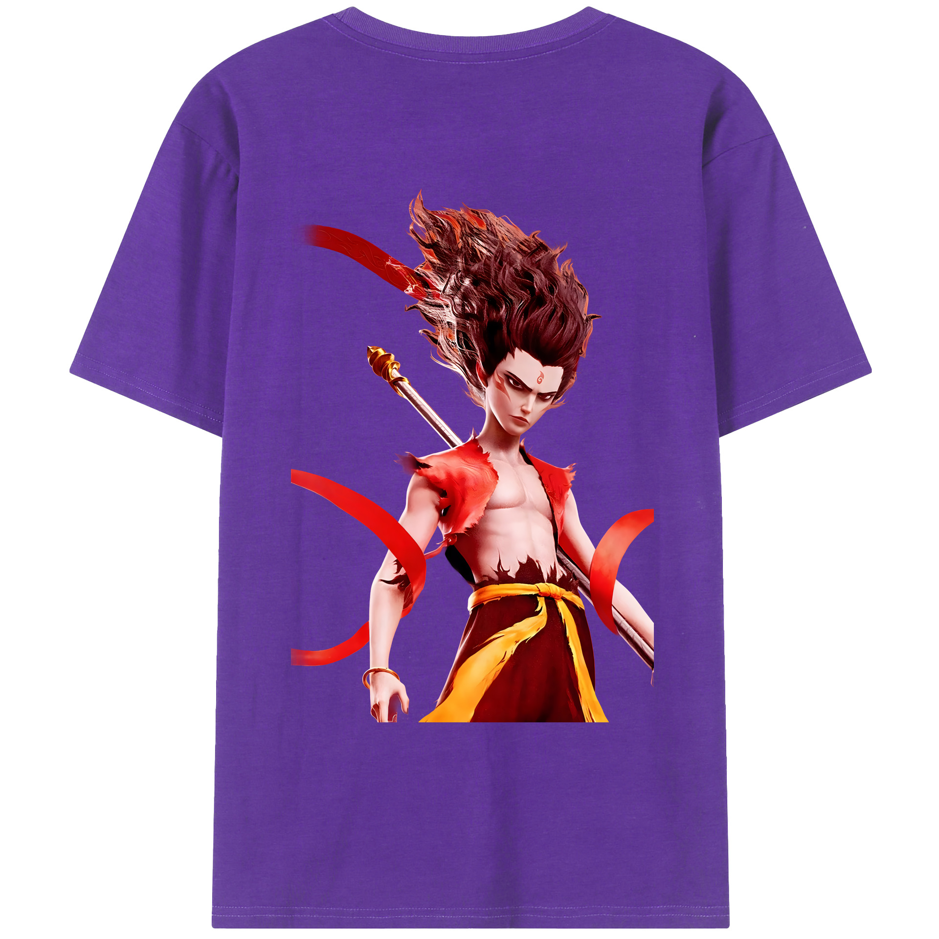 （画像用） Ne Zha 2 ナタ 魔童の大暴れ 綿100％ メンズ半袖Tシャツ（バックプリント） 通気性