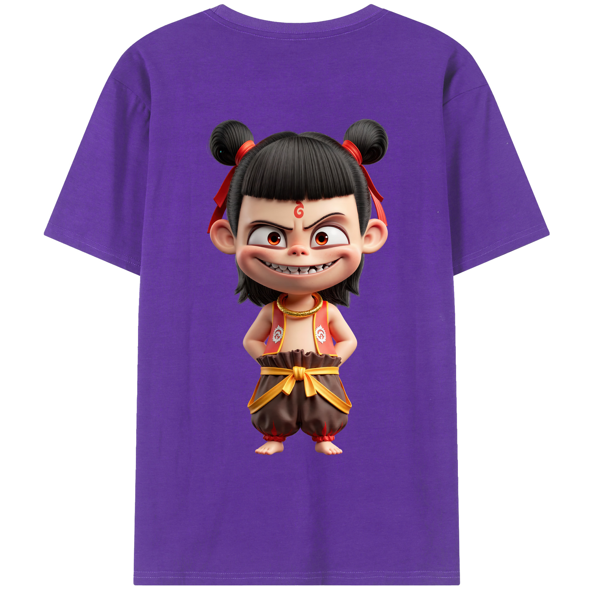 （画像用） Ne Zha 2 ナタ 魔童の大暴れ 綿100％ メンズ半袖Tシャツ（バックプリント） 通気性