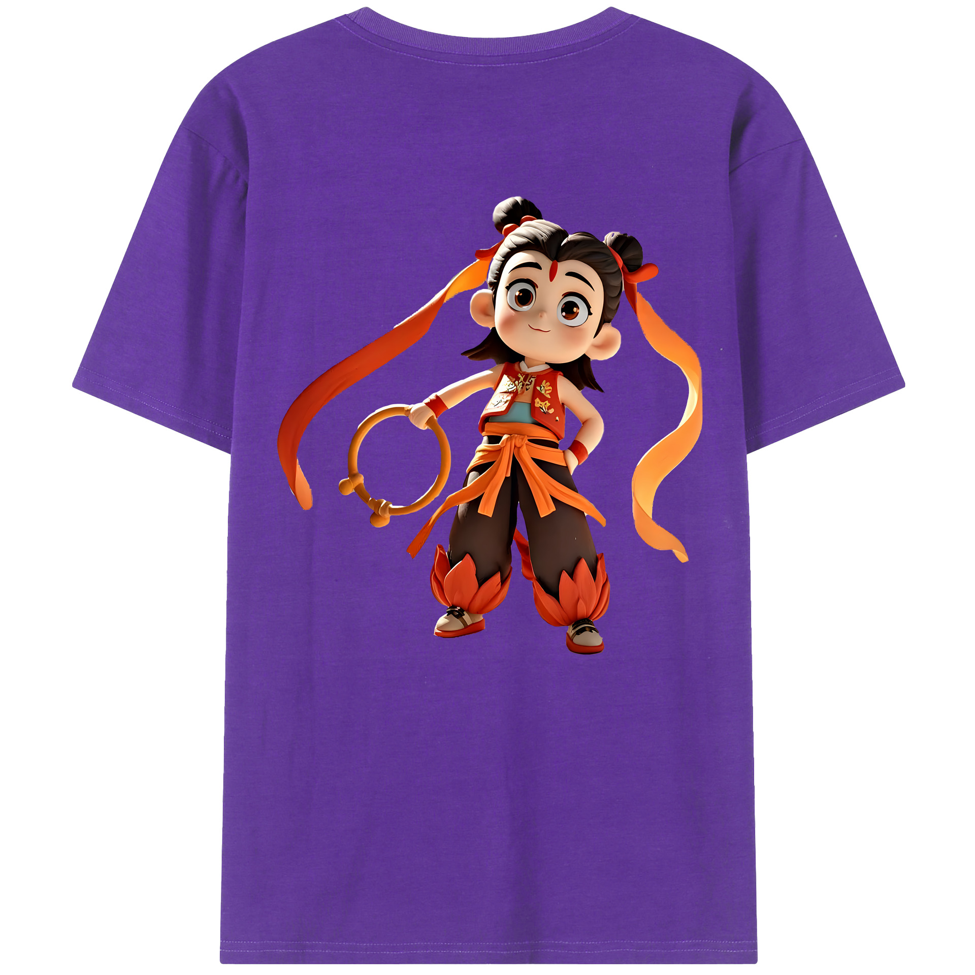（画像用） Ne Zha 2 ナタ 魔童の大暴れ 綿100％ メンズ半袖Tシャツ（バックプリント） 通気性