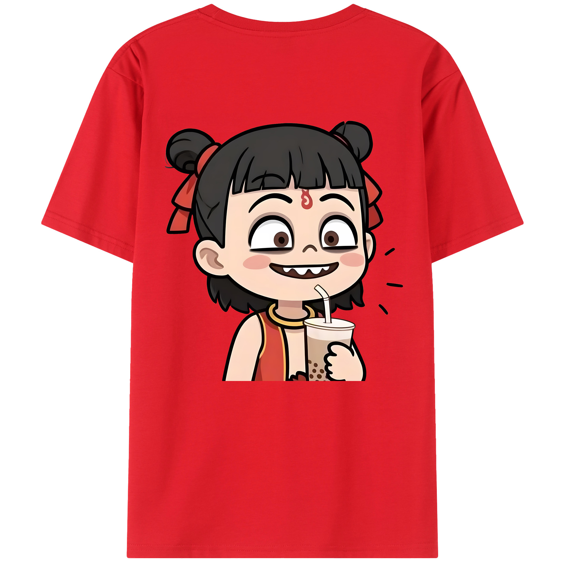 （画像用） Ne Zha 2 ナタ 魔童の大暴れ 綿100％ メンズ半袖Tシャツ（バックプリント） 通気性