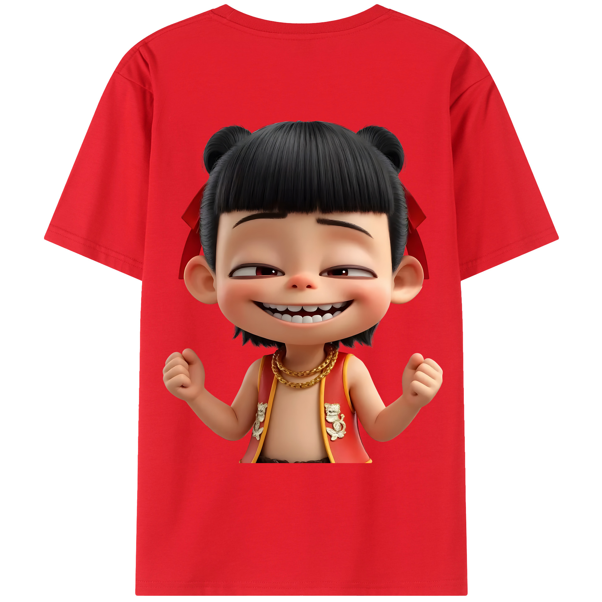 （画像用） Ne Zha 2 ナタ 魔童の大暴れ 綿100％ メンズ半袖Tシャツ（バックプリント） 通気性