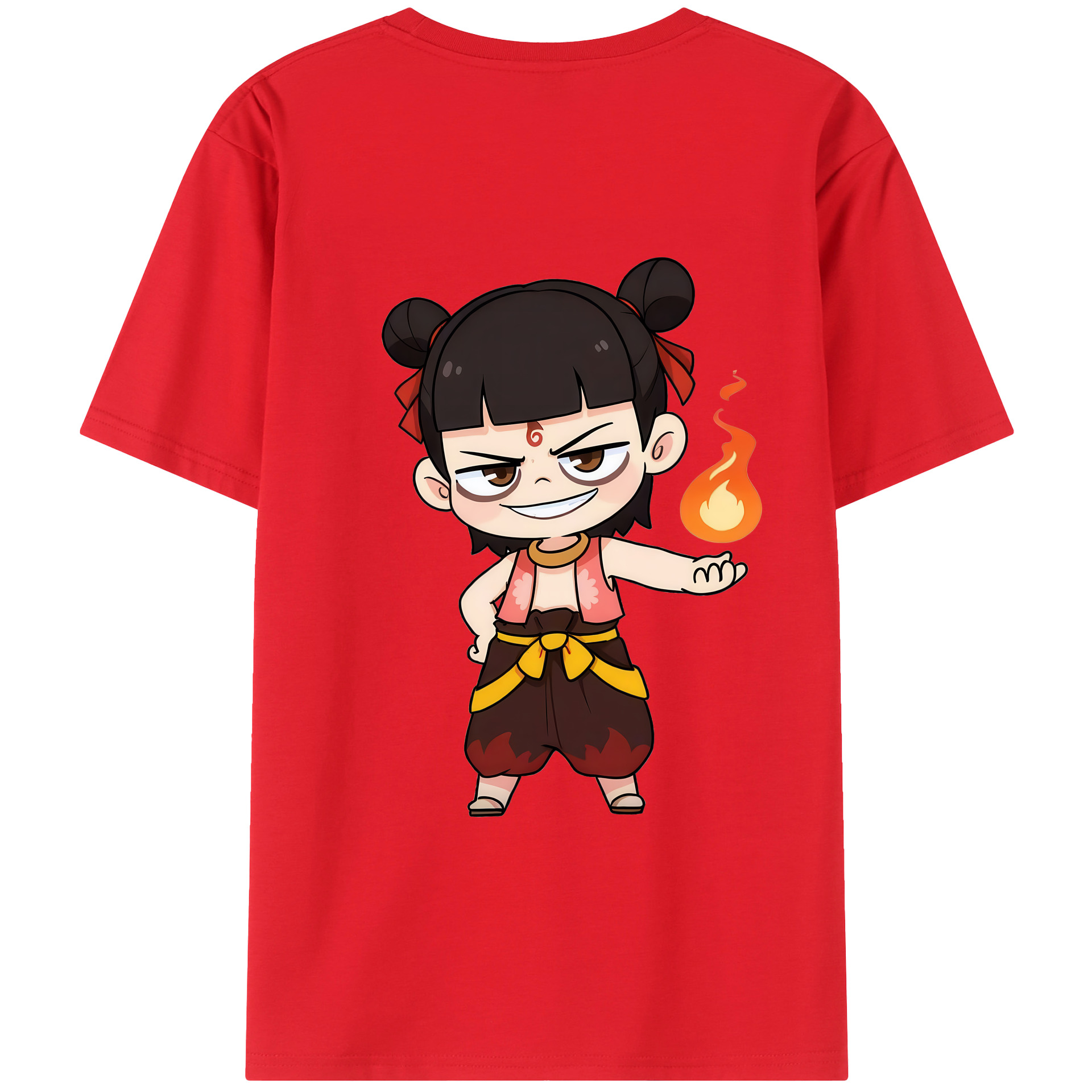（画像用） Ne Zha 2 ナタ 魔童の大暴れ 綿100％ メンズ半袖Tシャツ（バックプリント） 通気性
