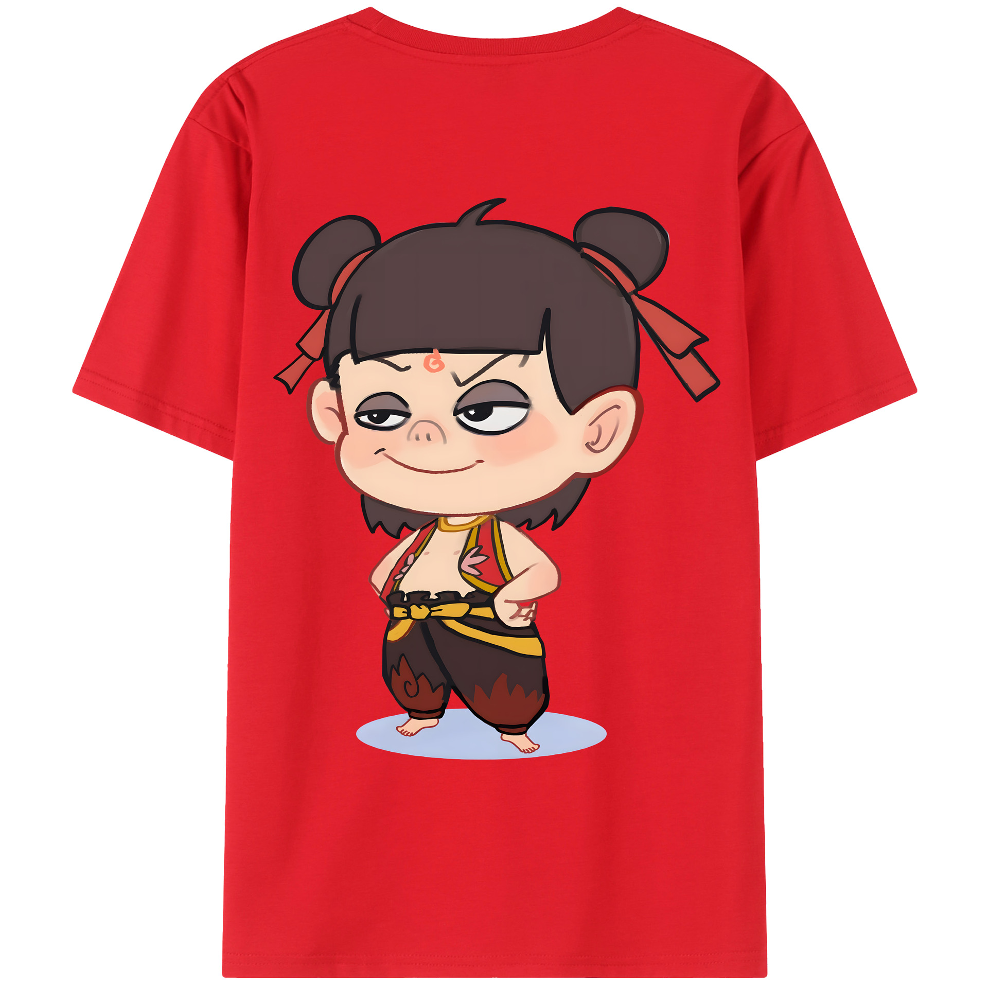 （画像用） Ne Zha 2 ナタ 魔童の大暴れ 綿100％ メンズ半袖Tシャツ（バックプリント） 通気性