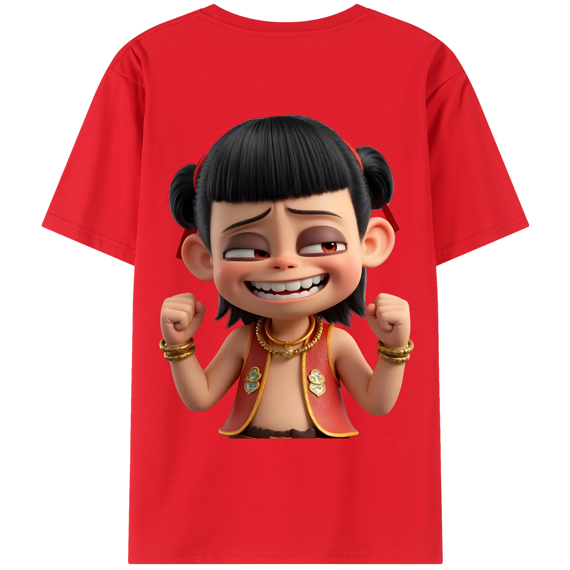 （画像用） Ne Zha 2 ナタ 魔童の大暴れ 綿100％ メンズ半袖Tシャツ（バックプリント） 通気性