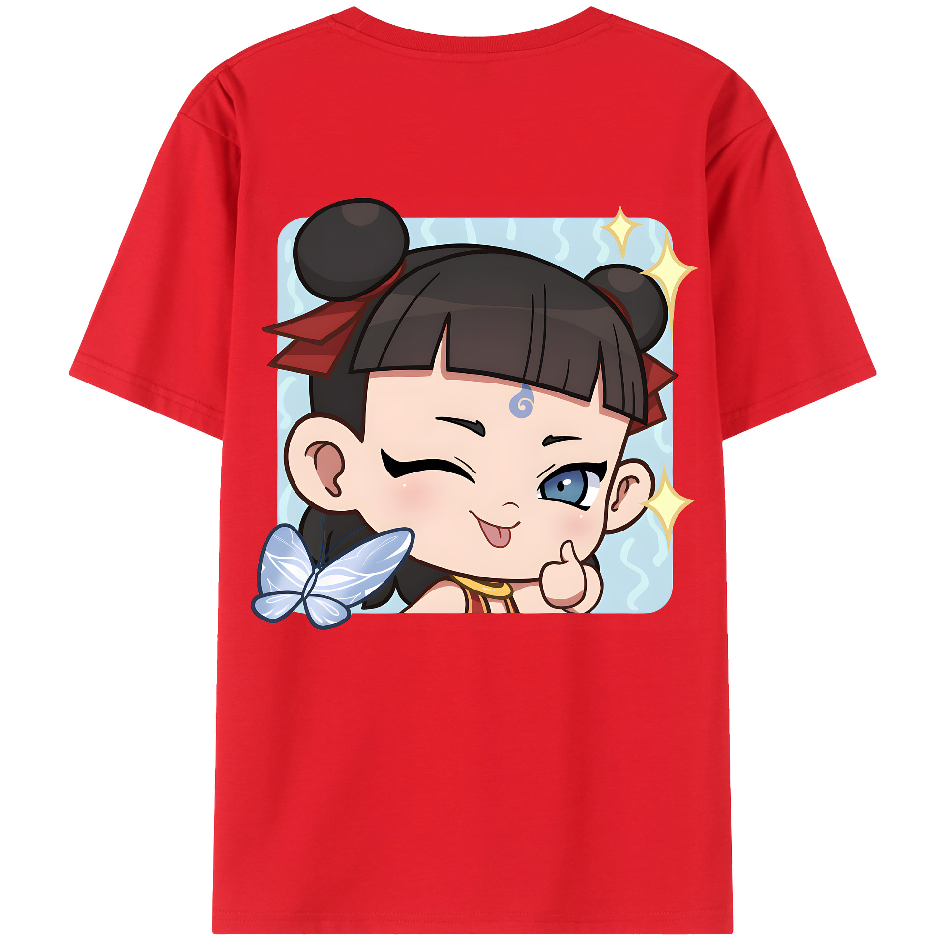 （画像用） Ne Zha 2 ナタ 魔童の大暴れ 綿100％ メンズ半袖Tシャツ（バックプリント） 通気性