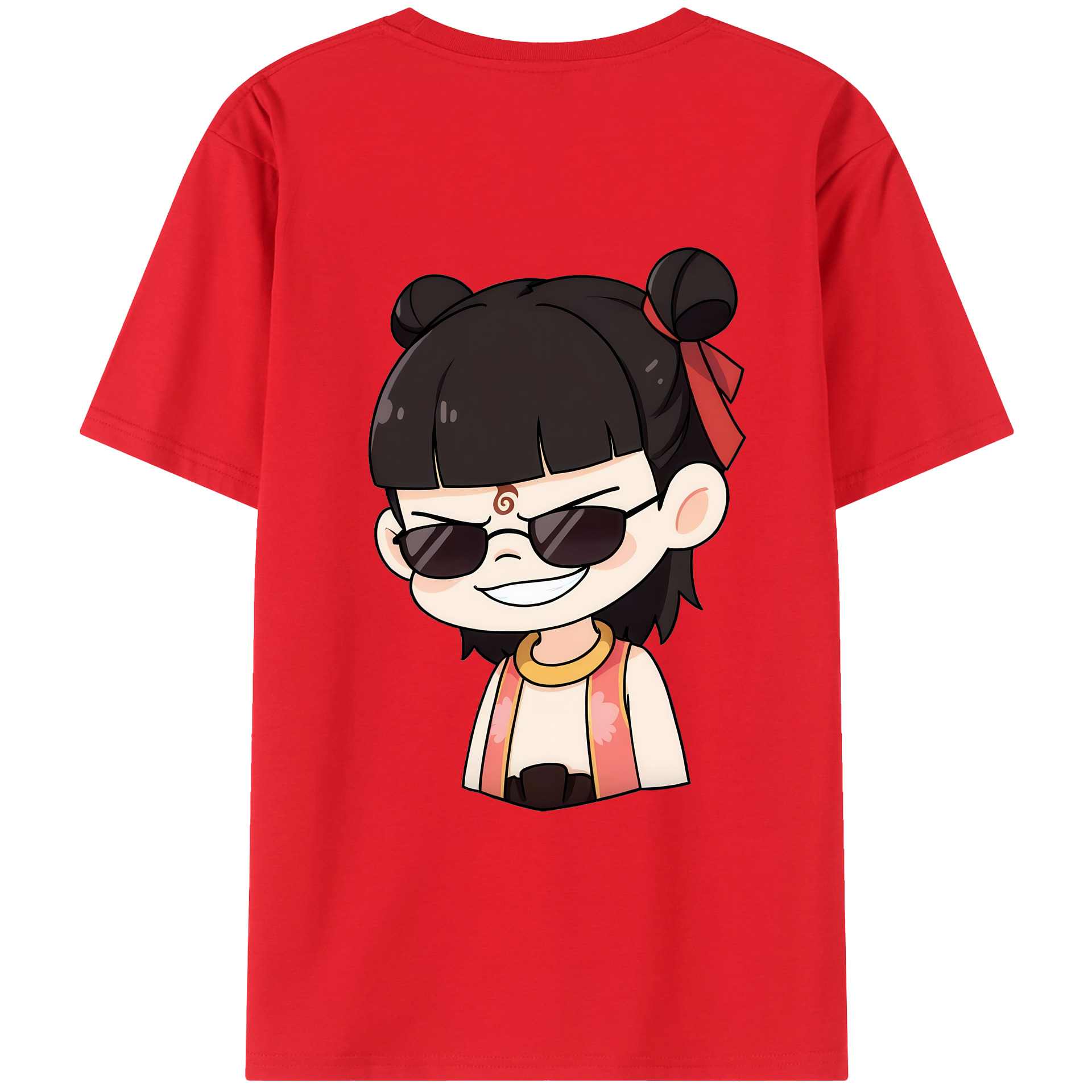 （画像用） Ne Zha 2 ナタ 魔童の大暴れ 綿100％ メンズ半袖Tシャツ（バックプリント） 通気性