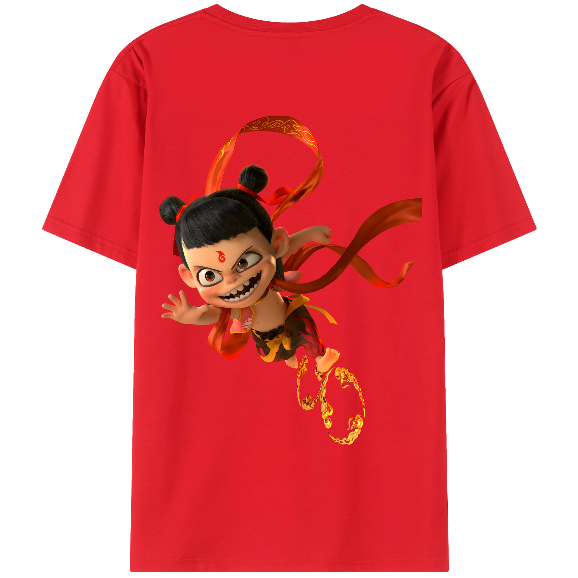 （画像用） Ne Zha 2 ナタ 魔童の大暴れ 綿100％ メンズ半袖Tシャツ（バックプリント） 通気性