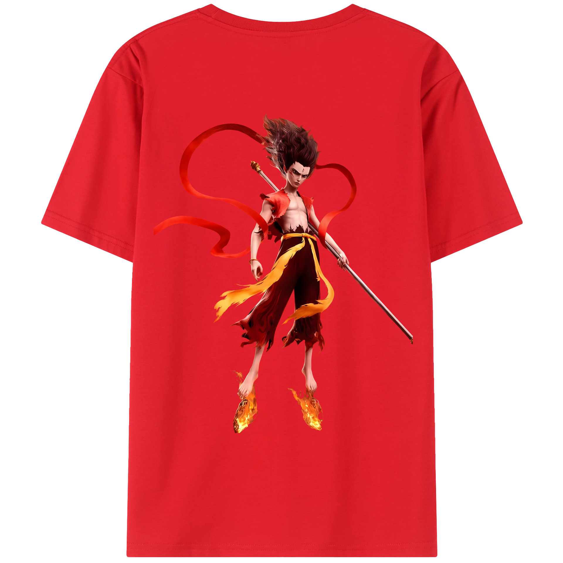 （画像用） Ne Zha 2 ナタ 魔童の大暴れ 綿100％ メンズ半袖Tシャツ（バックプリント） 通気性