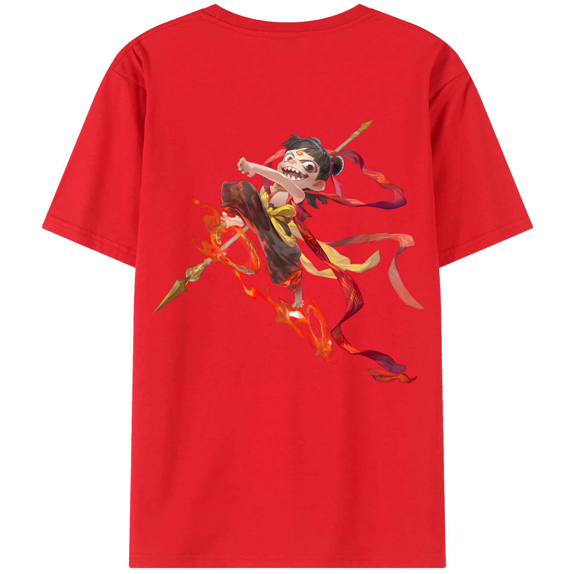 （画像用） Ne Zha 2 ナタ 魔童の大暴れ 綿100％ メンズ半袖Tシャツ（バックプリント） 通気性