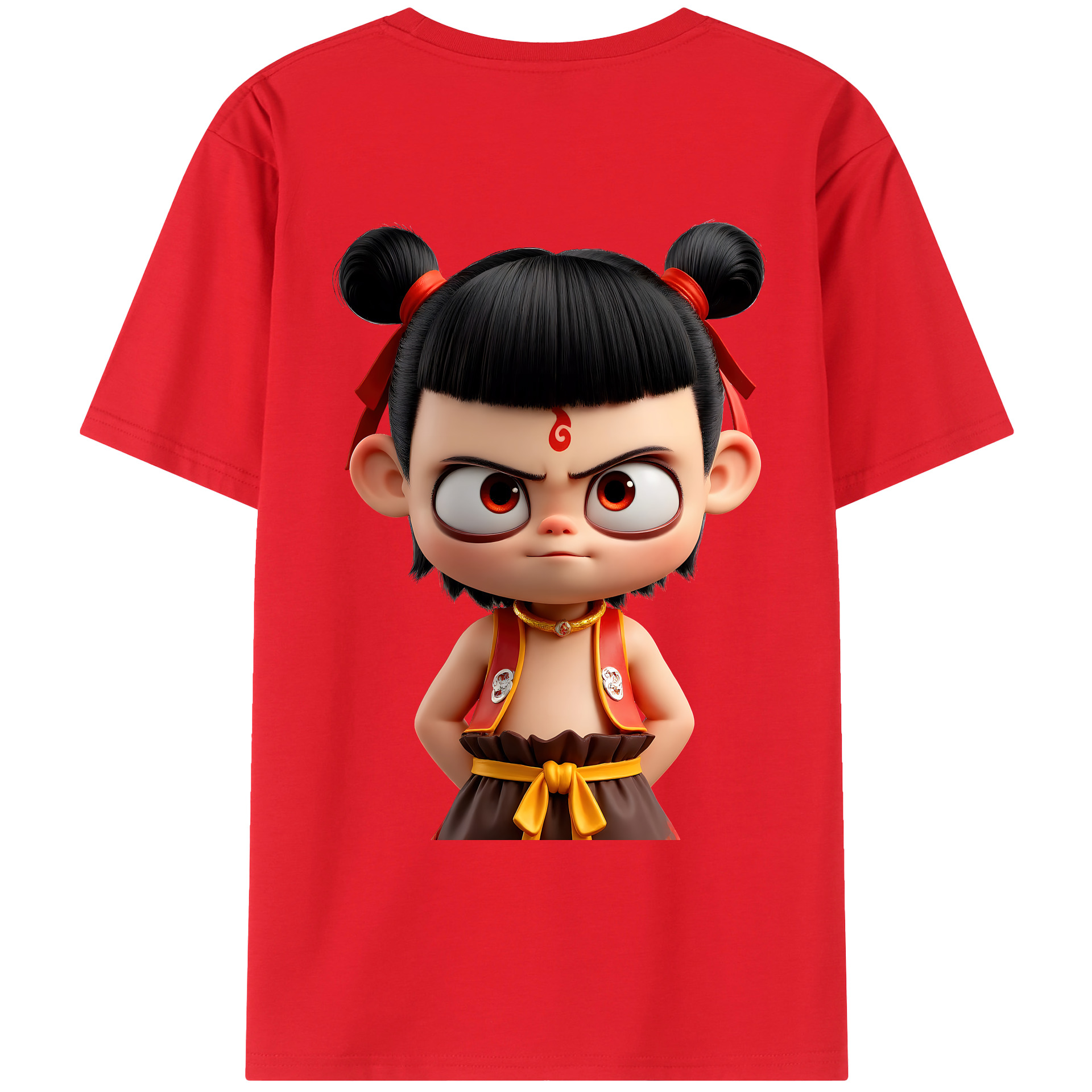 （画像用） Ne Zha 2 ナタ 魔童の大暴れ 綿100％ メンズ半袖Tシャツ（バックプリント） 通気性