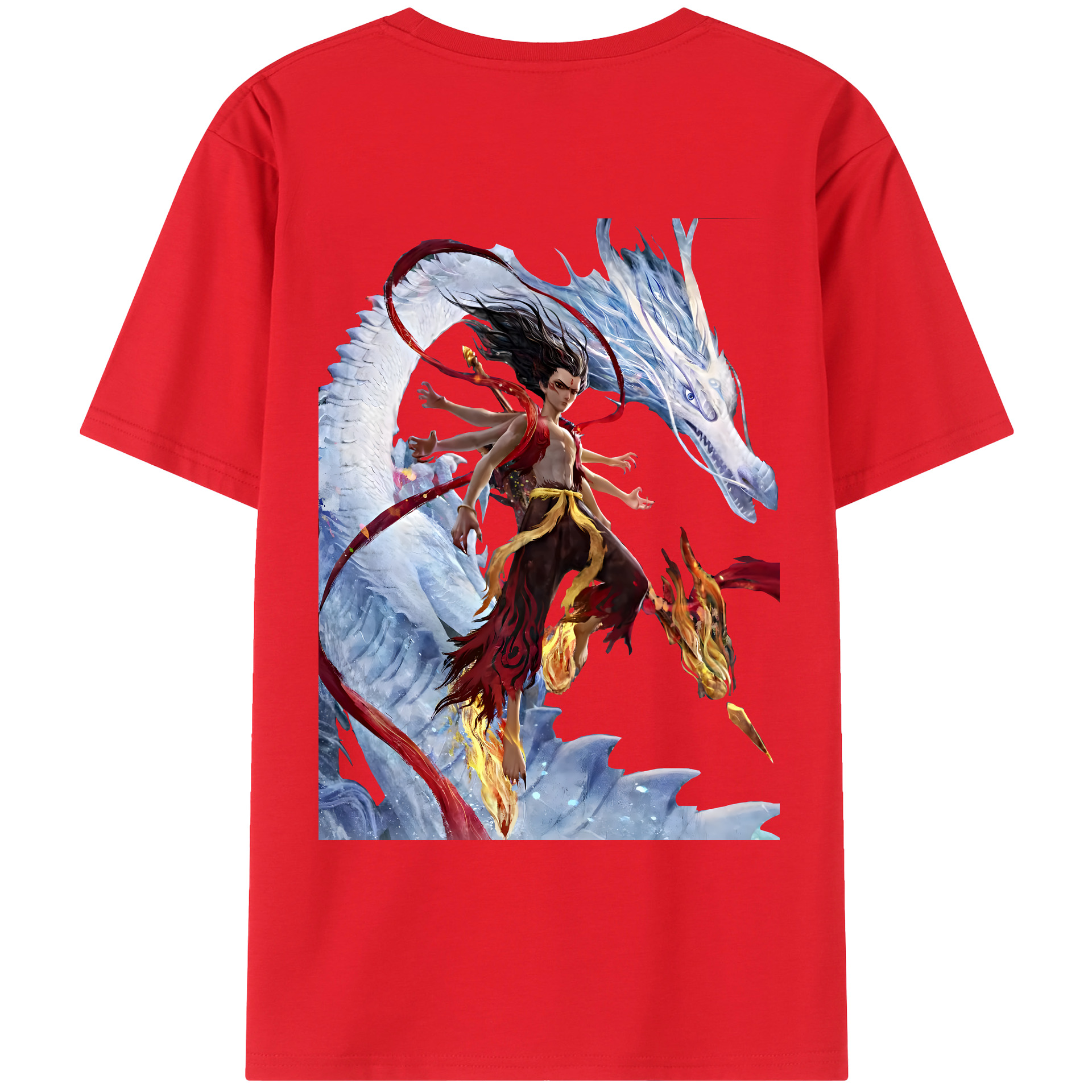 （画像用） Ne Zha 2 ナタ 魔童の大暴れ 綿100％ メンズ半袖Tシャツ（バックプリント） 通気性
