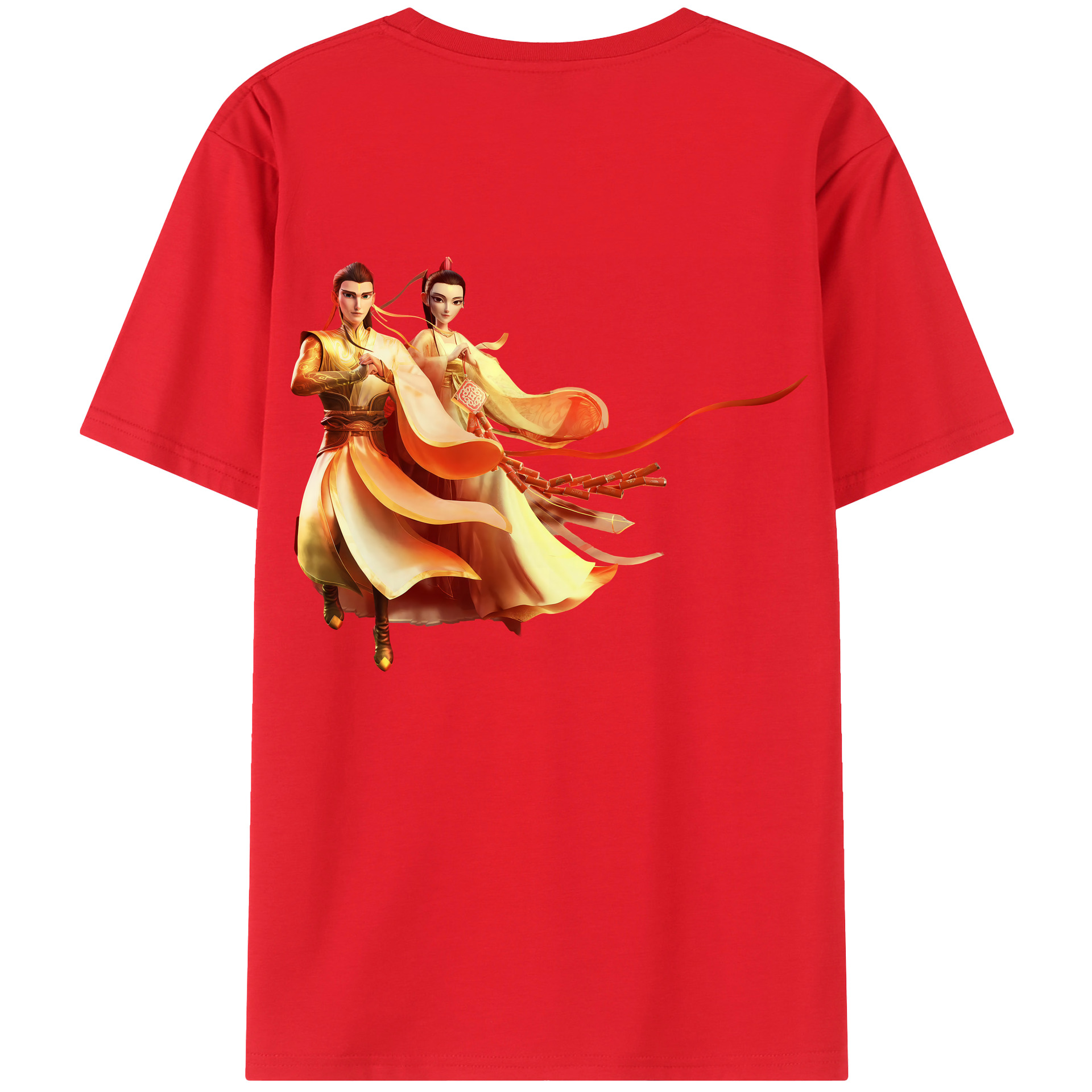 （画像用） Ne Zha 2 ナタ 魔童の大暴れ 綿100％ メンズ半袖Tシャツ（バックプリント） 通気性