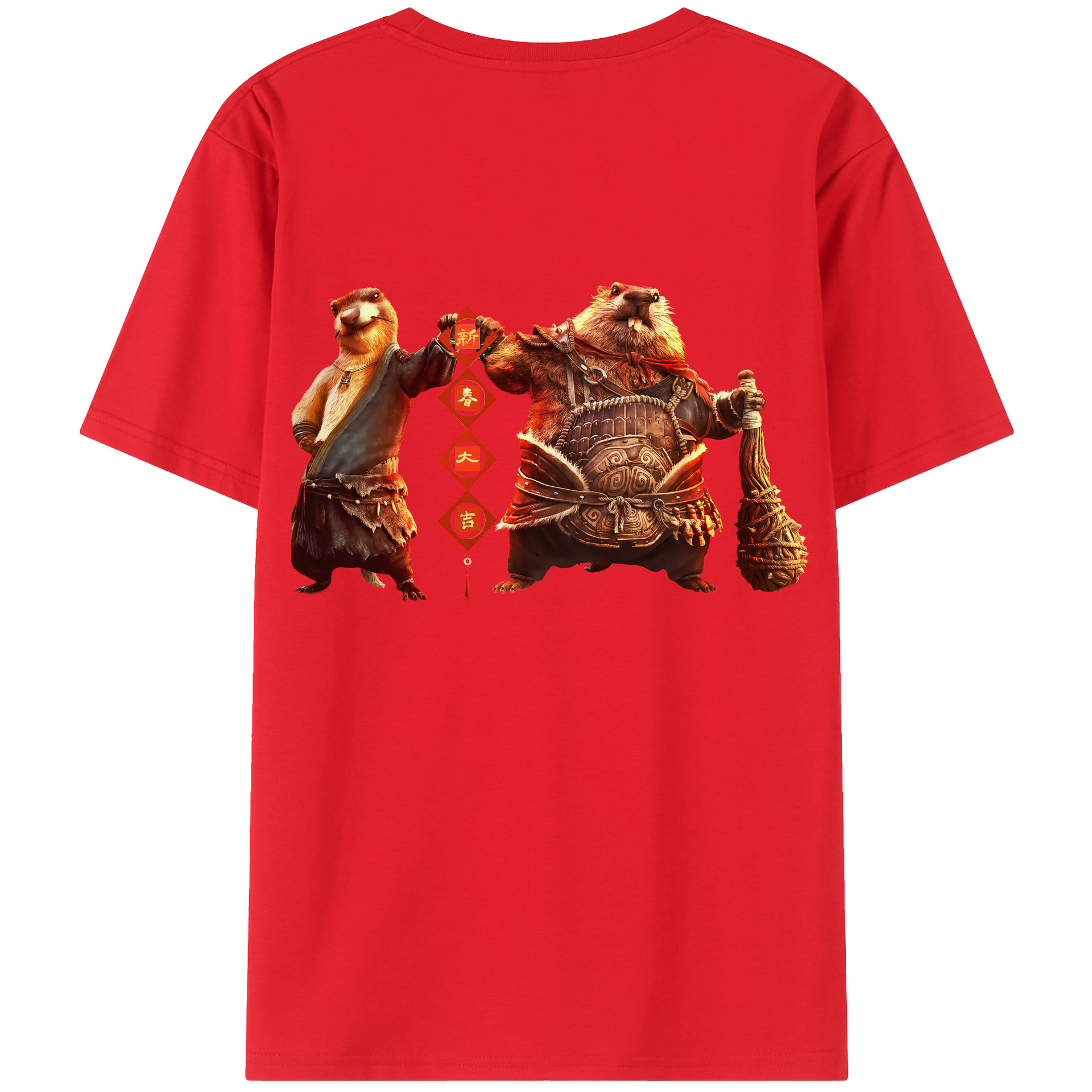 （画像用） Ne Zha 2 ナタ 魔童の大暴れ 綿100％ メンズ半袖Tシャツ（バックプリント） 通気性