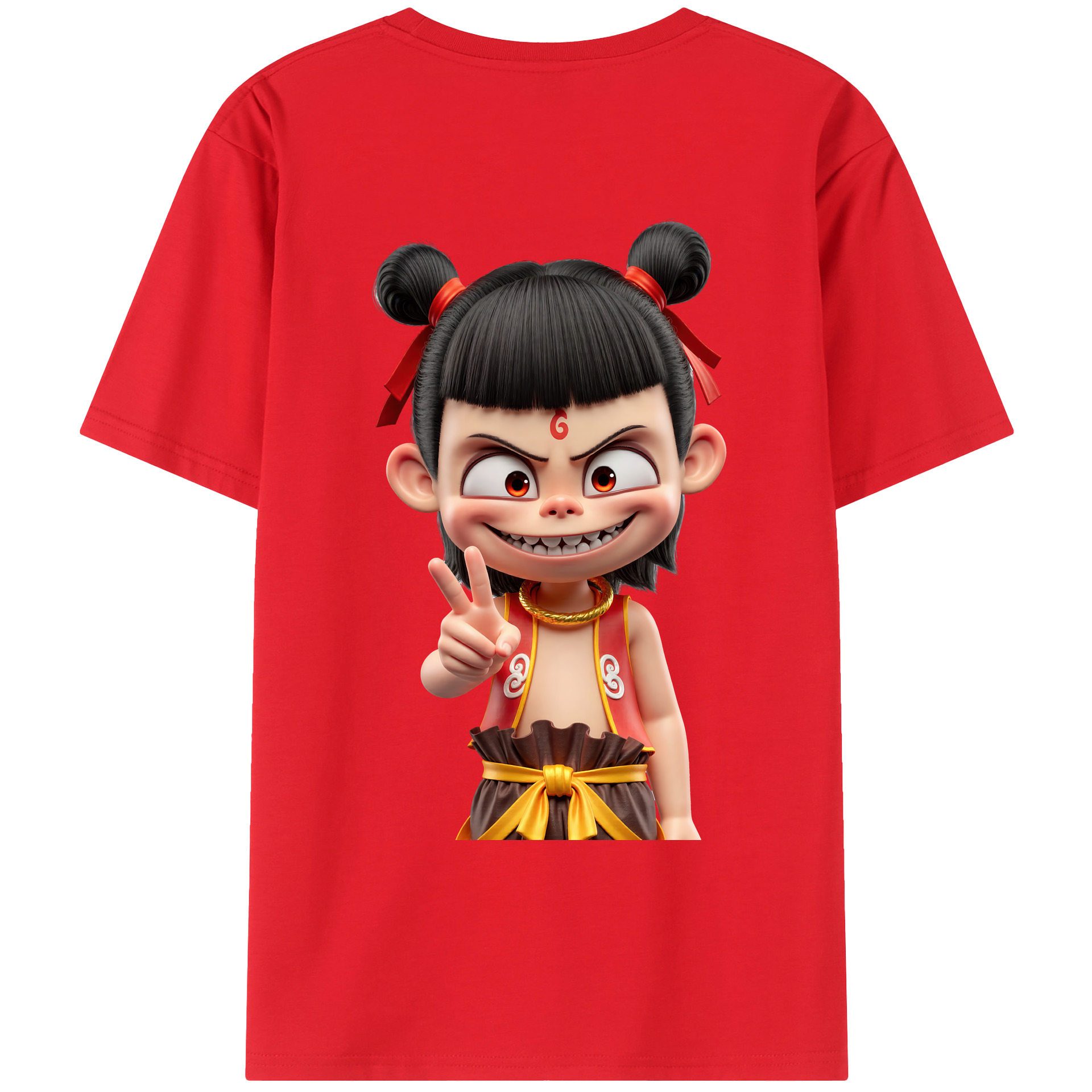 （画像用） Ne Zha 2 ナタ 魔童の大暴れ 綿100％ メンズ半袖Tシャツ（バックプリント） 通気性