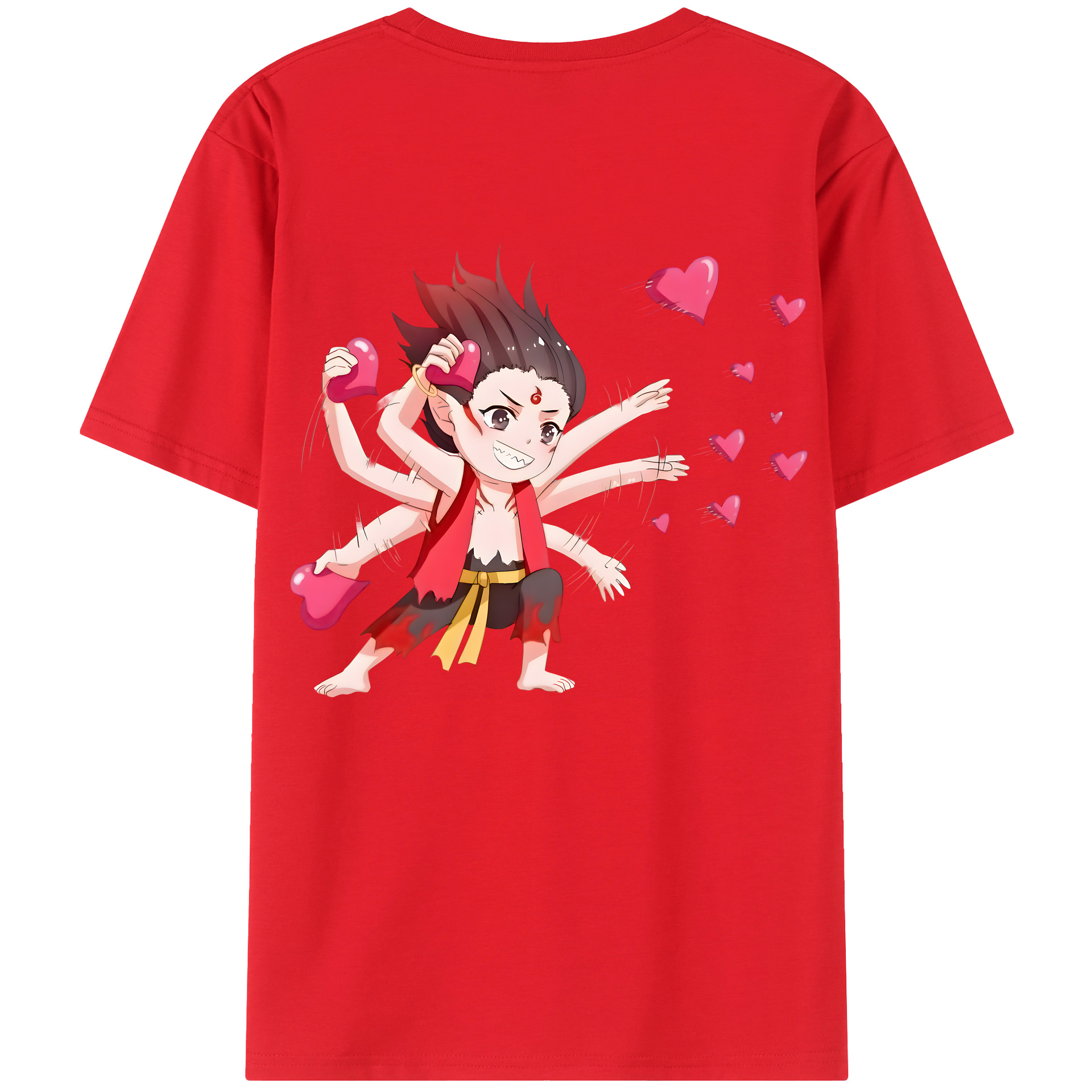 （画像用） Ne Zha 2 ナタ 魔童の大暴れ 綿100％ メンズ半袖Tシャツ（バックプリント） 通気性