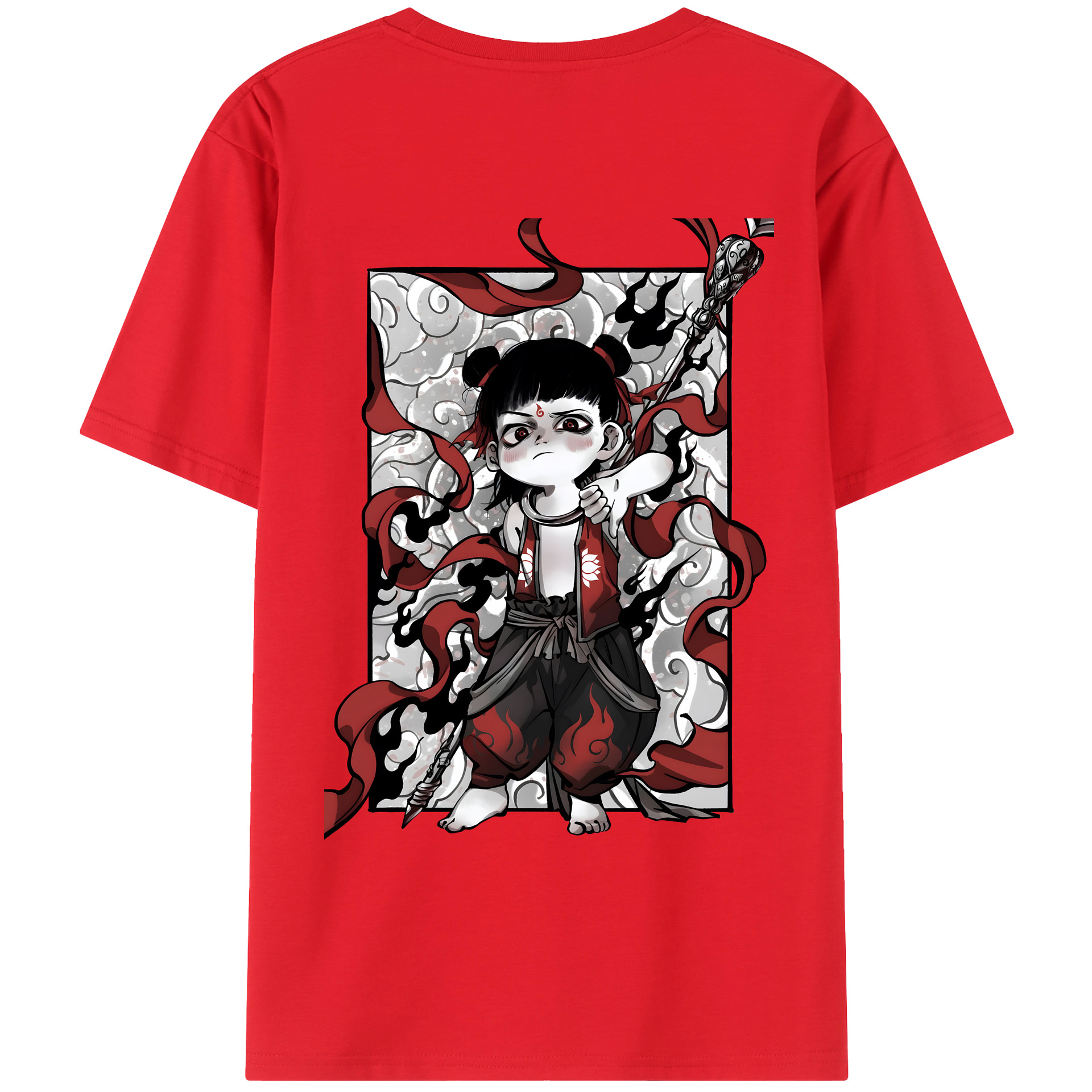 （画像用） Ne Zha 2 ナタ 魔童の大暴れ 綿100％ メンズ半袖Tシャツ（バックプリント） 通気性