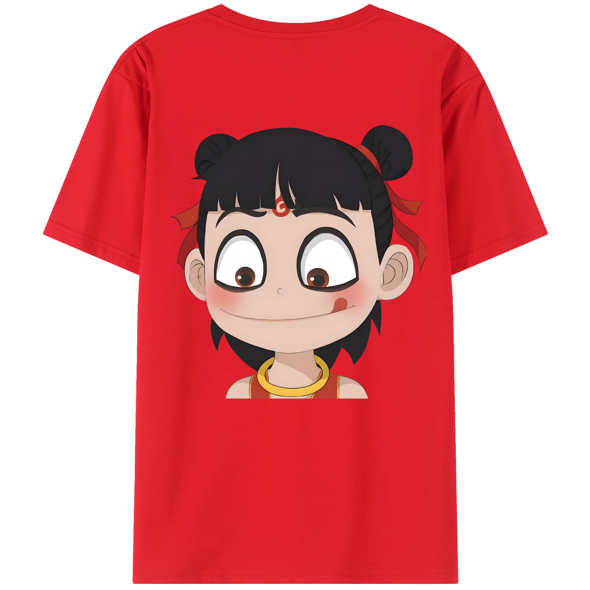（画像用） Ne Zha 2 ナタ 魔童の大暴れ 綿100％ メンズ半袖Tシャツ（バックプリント） 通気性