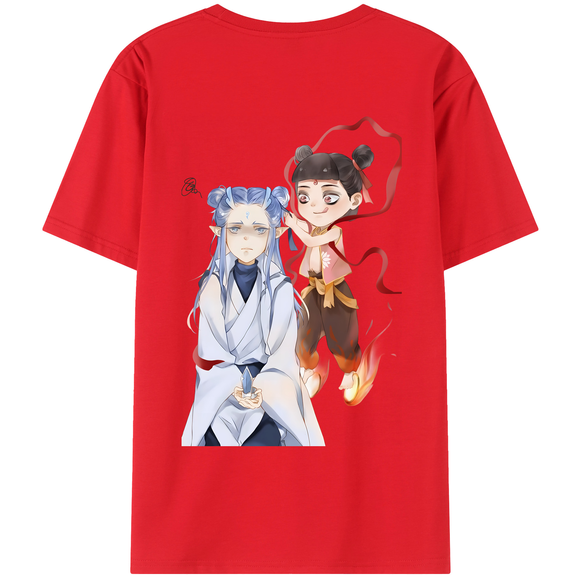 （画像用） Ne Zha 2 ナタ 魔童の大暴れ 綿100％ メンズ半袖Tシャツ（バックプリント） 通気性