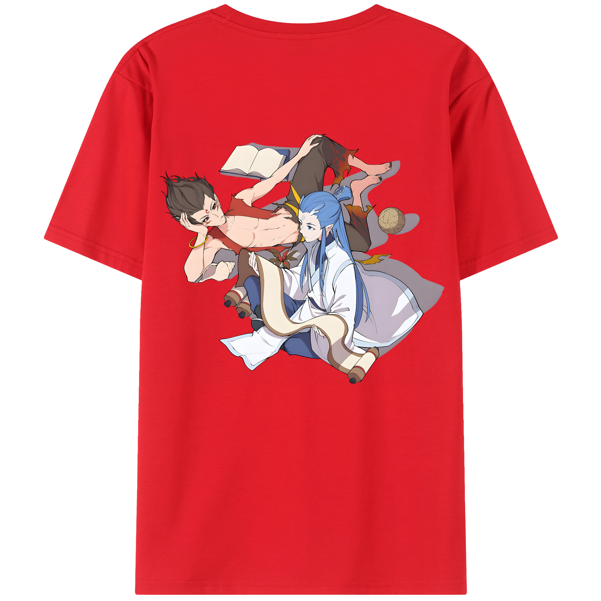 （画像用） Ne Zha 2 ナタ 魔童の大暴れ 綿100％ メンズ半袖Tシャツ（バックプリント） 通気性