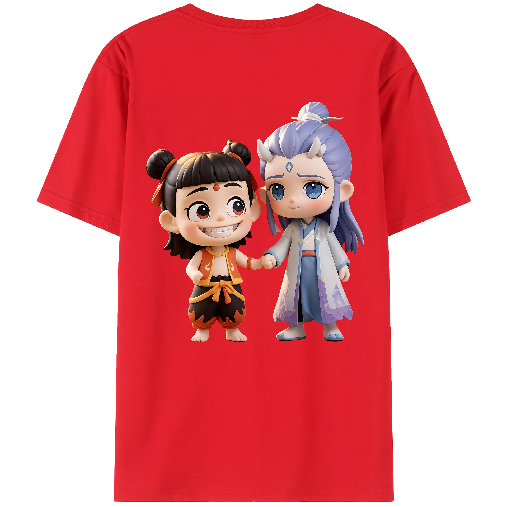 （画像用） Ne Zha 2 ナタ 魔童の大暴れ 綿100％ メンズ半袖Tシャツ（バックプリント） 通気性