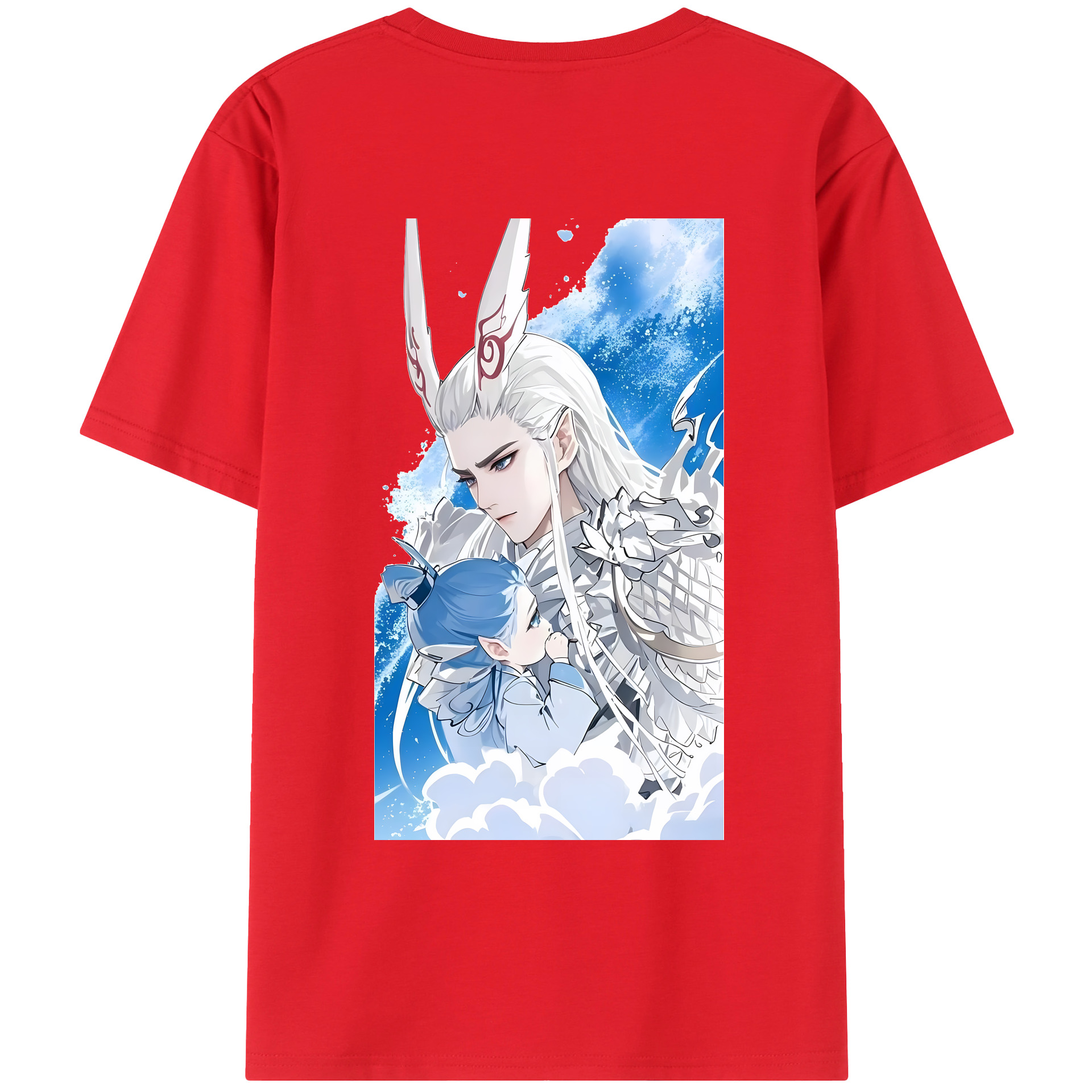 （画像用） Ne Zha 2 ナタ 魔童の大暴れ 綿100％ メンズ半袖Tシャツ（バックプリント） 通気性