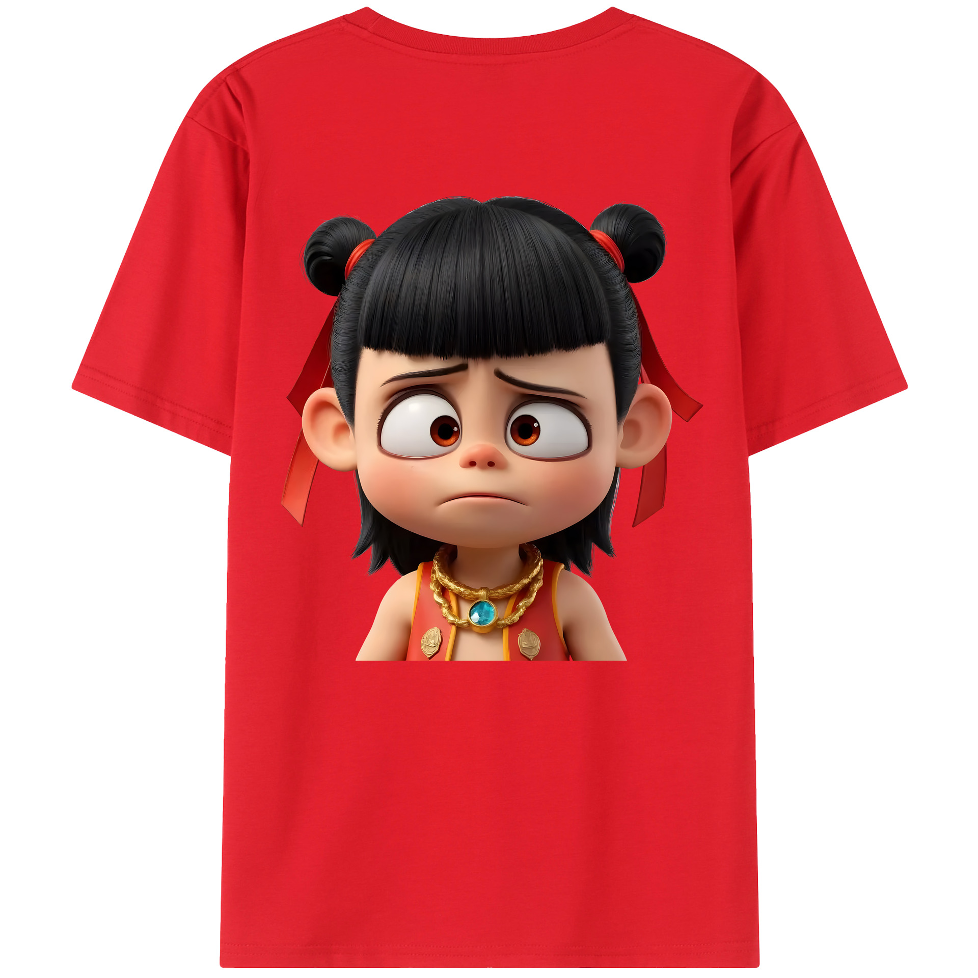 （画像用） Ne Zha 2 ナタ 魔童の大暴れ 綿100％ メンズ半袖Tシャツ（バックプリント） 通気性