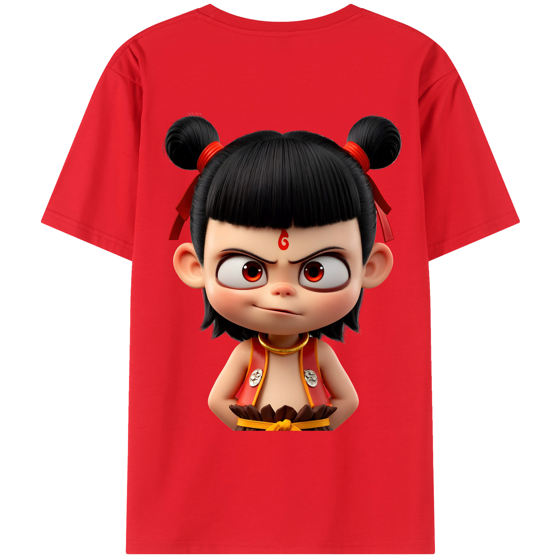 （画像用） Ne Zha 2 ナタ 魔童の大暴れ 綿100％ メンズ半袖Tシャツ（バックプリント） 通気性