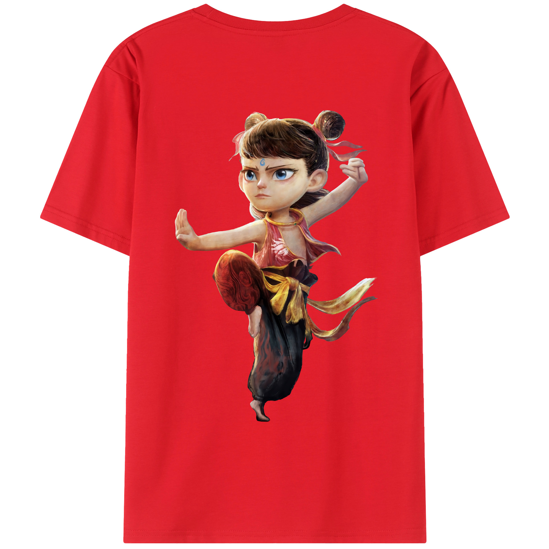 （画像用） Ne Zha 2 ナタ 魔童の大暴れ 綿100％ メンズ半袖Tシャツ（バックプリント） 通気性