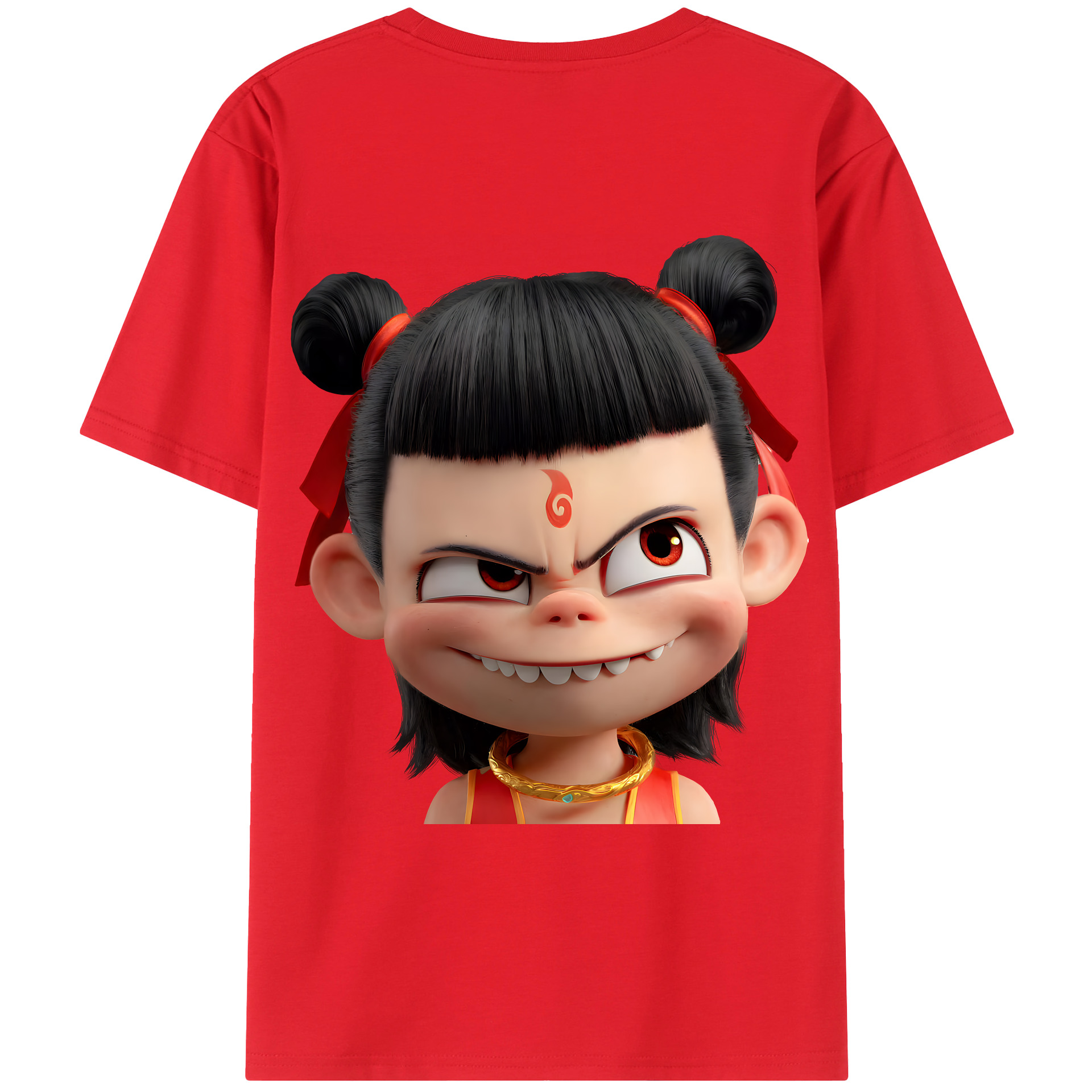 （画像用） Ne Zha 2 ナタ 魔童の大暴れ 綿100％ メンズ半袖Tシャツ（バックプリント） 通気性