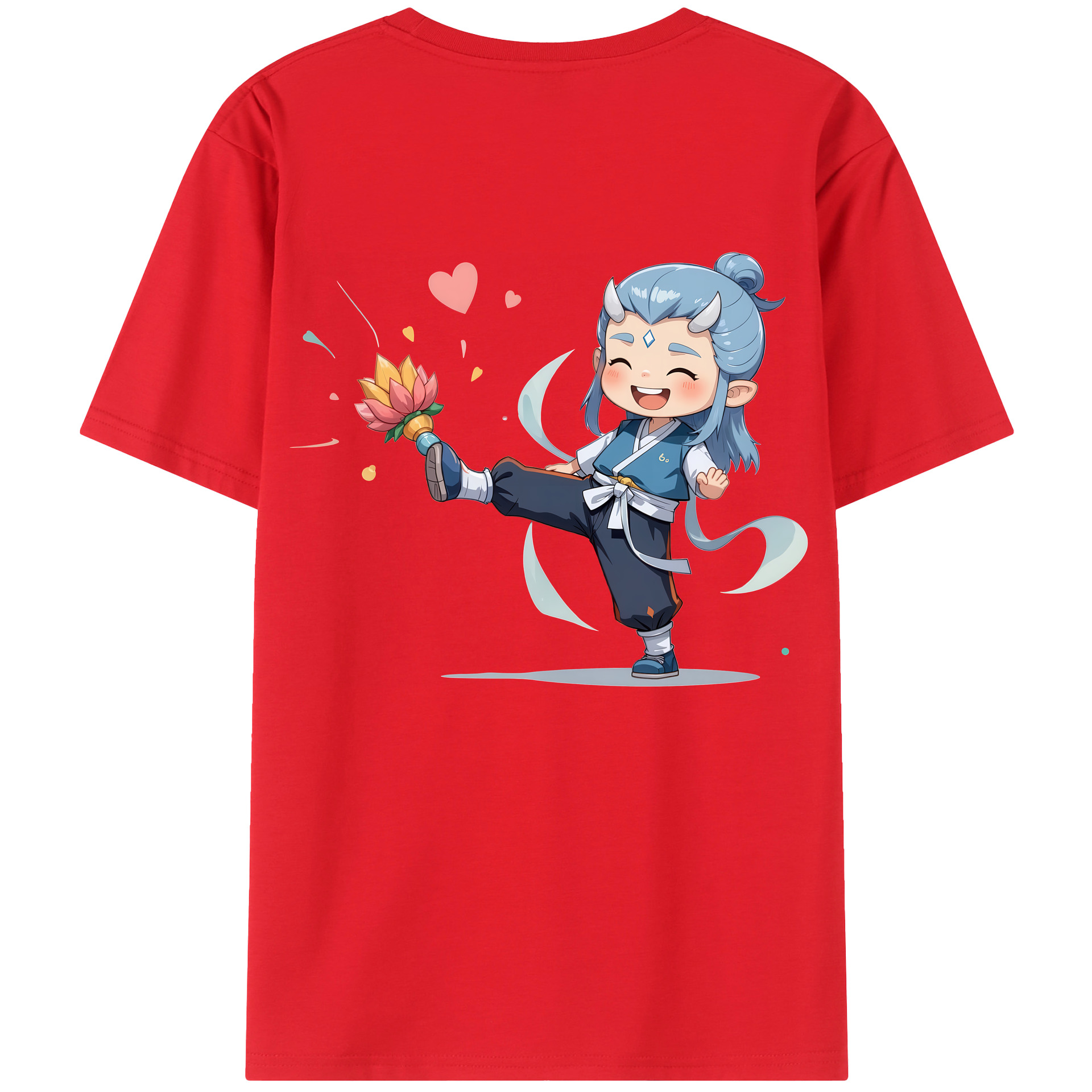 （画像用） Ne Zha 2 ナタ 魔童の大暴れ 綿100％ メンズ半袖Tシャツ（バックプリント） 通気性