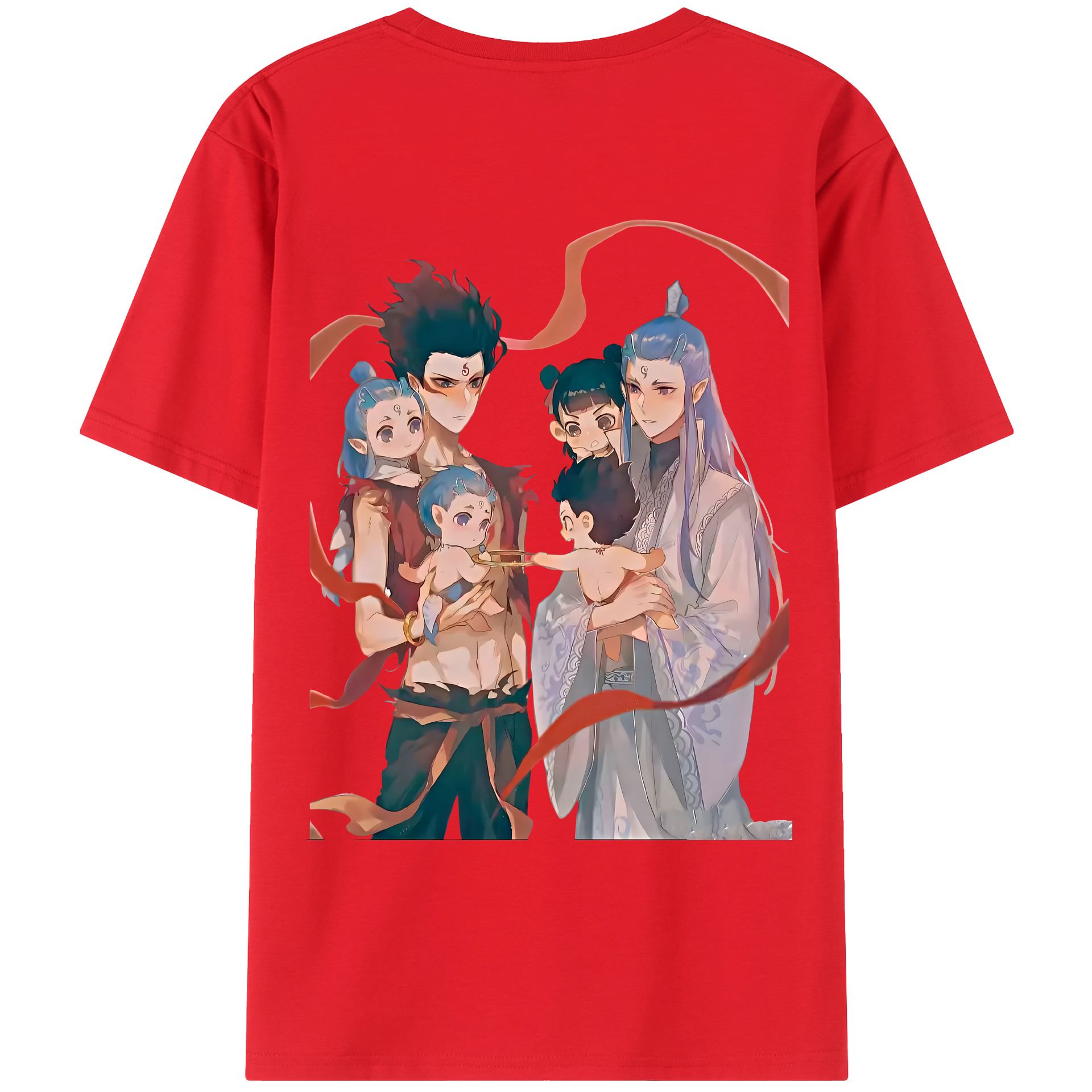 （画像用） Ne Zha 2 ナタ 魔童の大暴れ 綿100％ メンズ半袖Tシャツ（バックプリント） 通気性