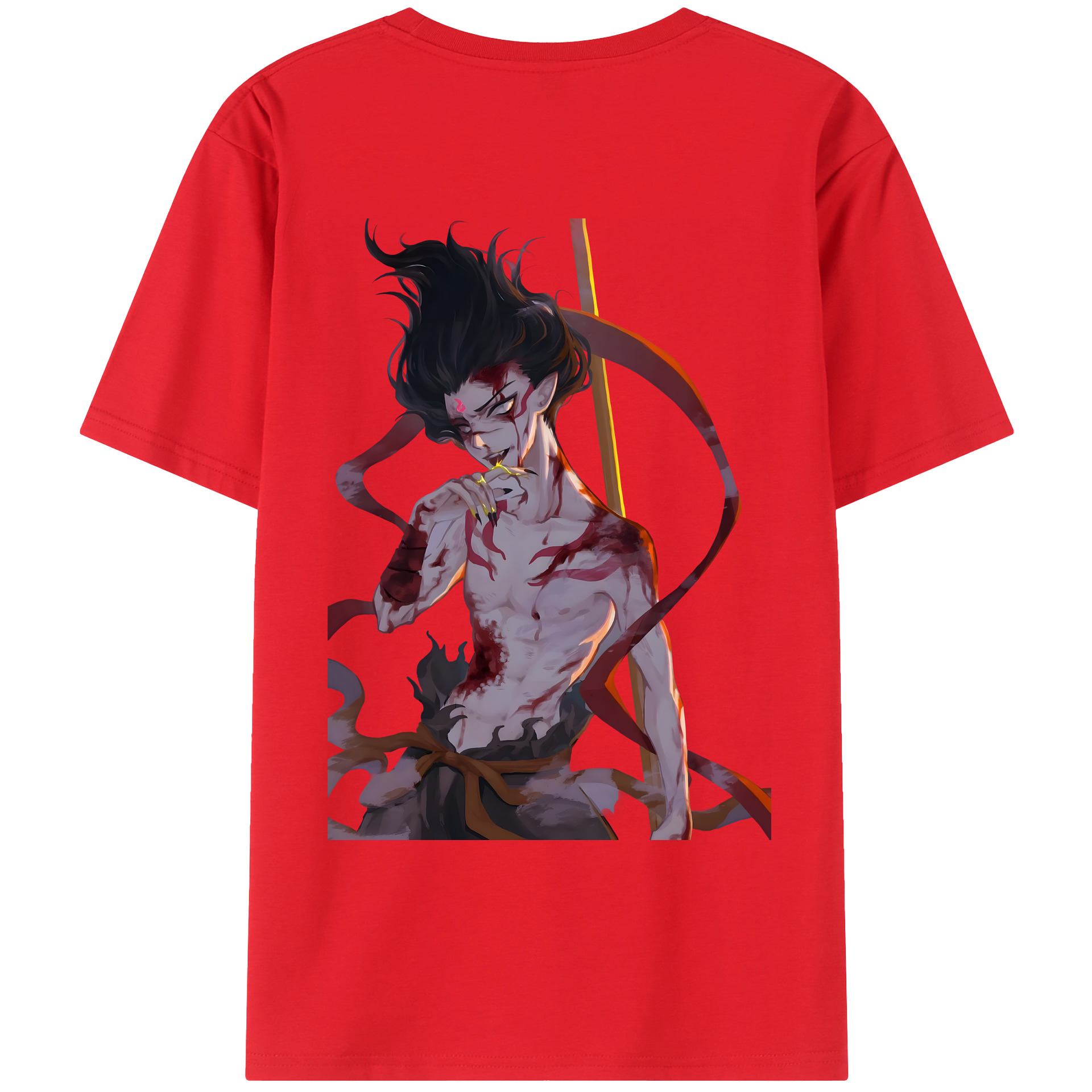 （画像用） Ne Zha 2 ナタ 魔童の大暴れ 綿100％ メンズ半袖Tシャツ（バックプリント） 通気性
