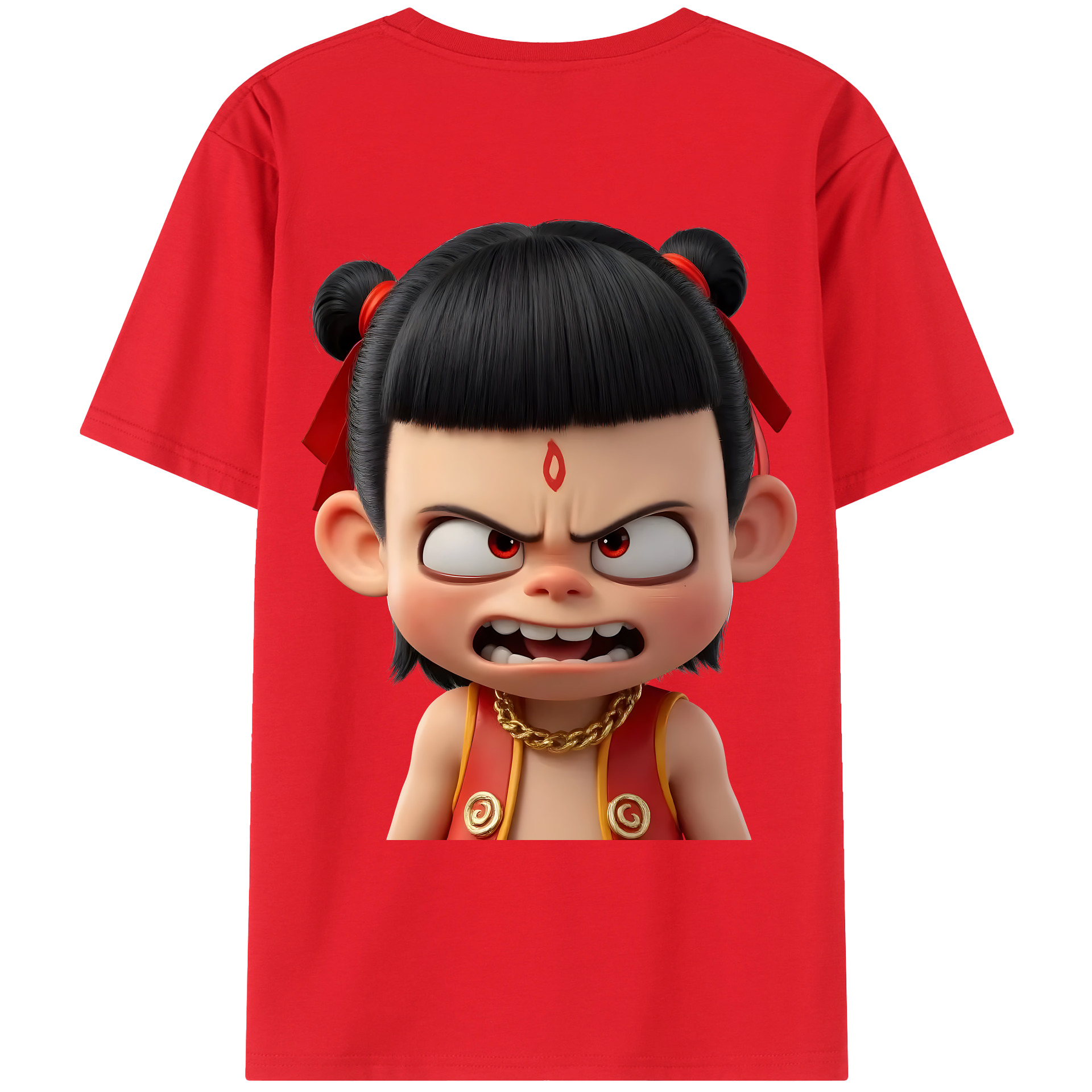 （画像用） Ne Zha 2 ナタ 魔童の大暴れ 綿100％ メンズ半袖Tシャツ（バックプリント） 通気性