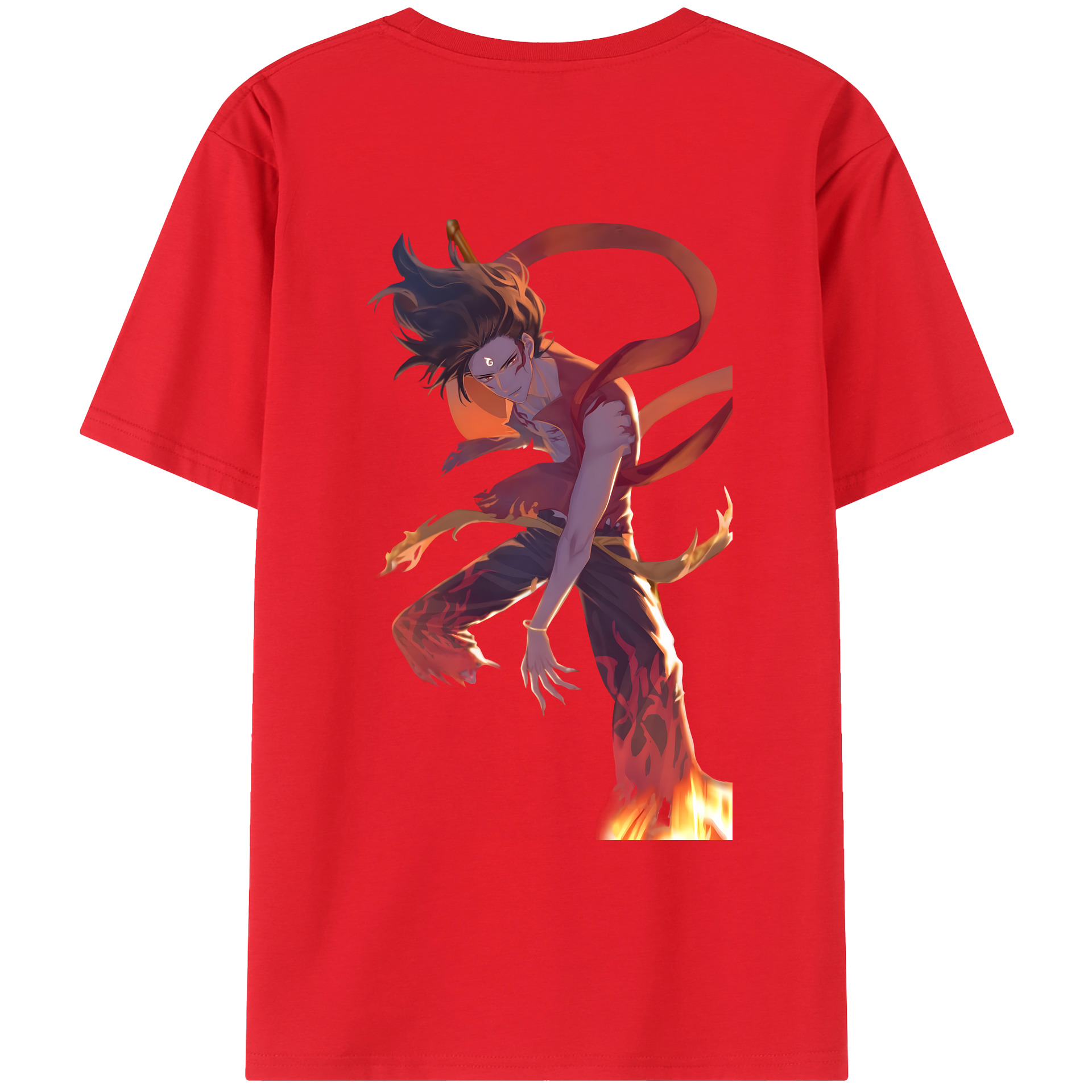 （画像用） Ne Zha 2 ナタ 魔童の大暴れ 綿100％ メンズ半袖Tシャツ（バックプリント） 通気性