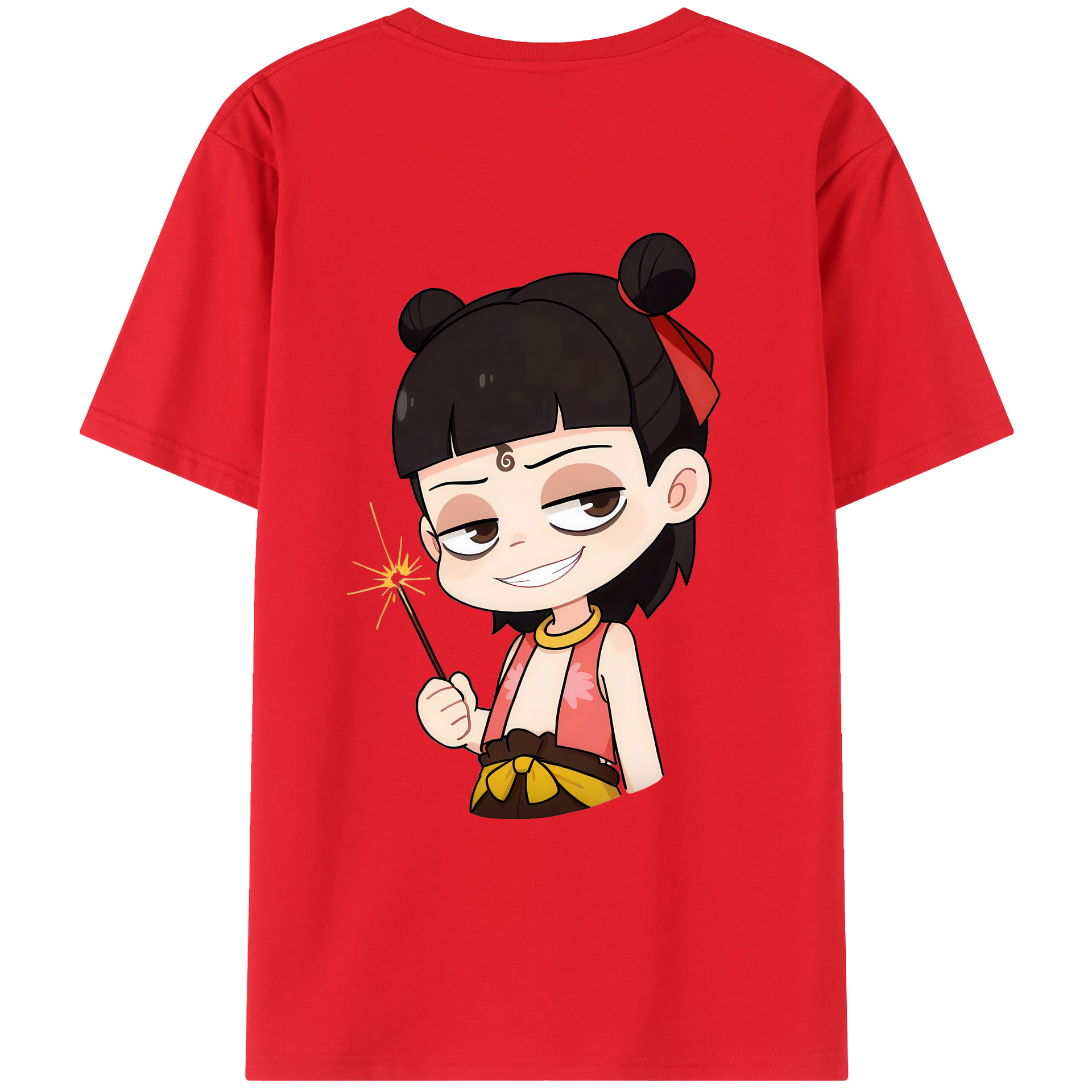 （画像用） Ne Zha 2 ナタ 魔童の大暴れ 綿100％ メンズ半袖Tシャツ（バックプリント） 通気性