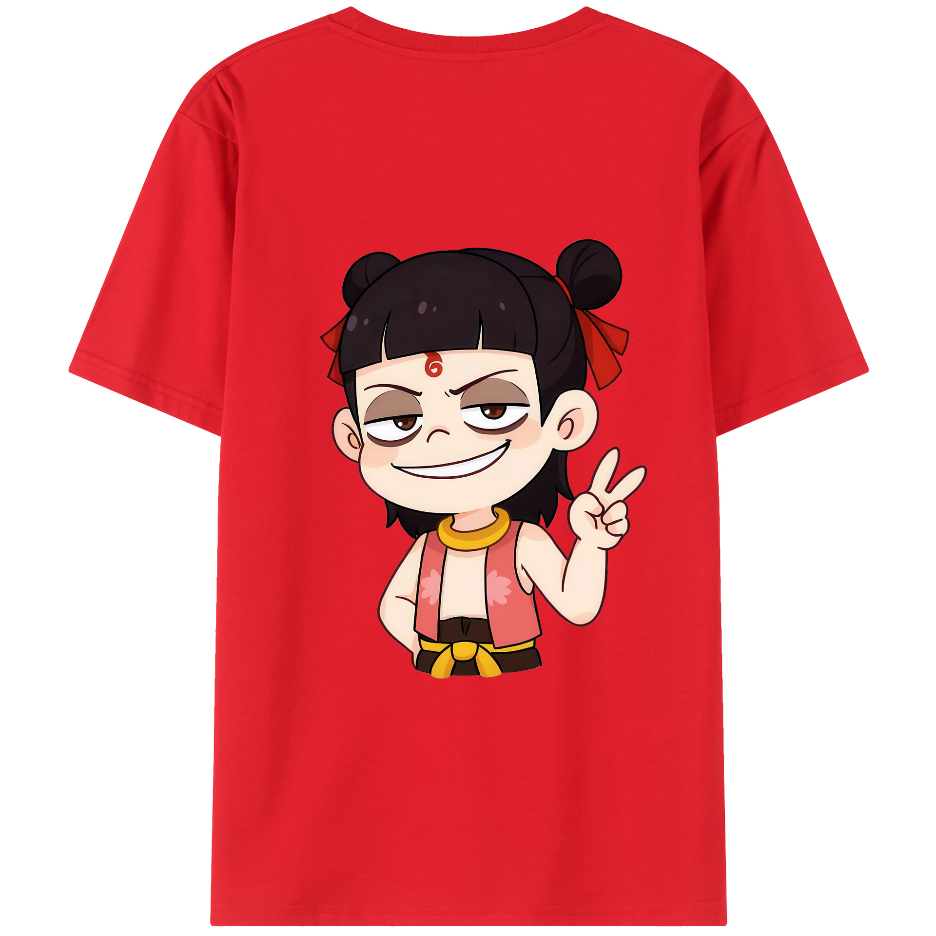（画像用） Ne Zha 2 ナタ 魔童の大暴れ 綿100％ メンズ半袖Tシャツ（バックプリント） 通気性