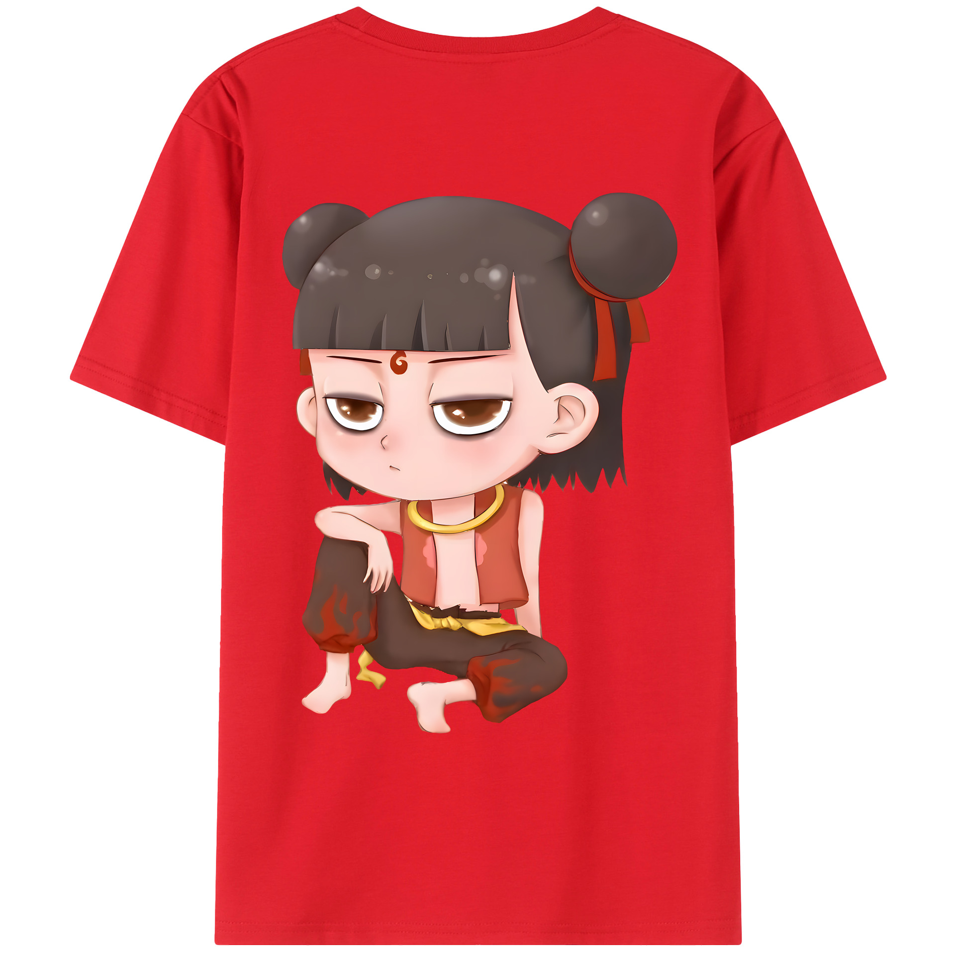 （画像用） Ne Zha 2 ナタ 魔童の大暴れ 綿100％ メンズ半袖Tシャツ（バックプリント） 通気性