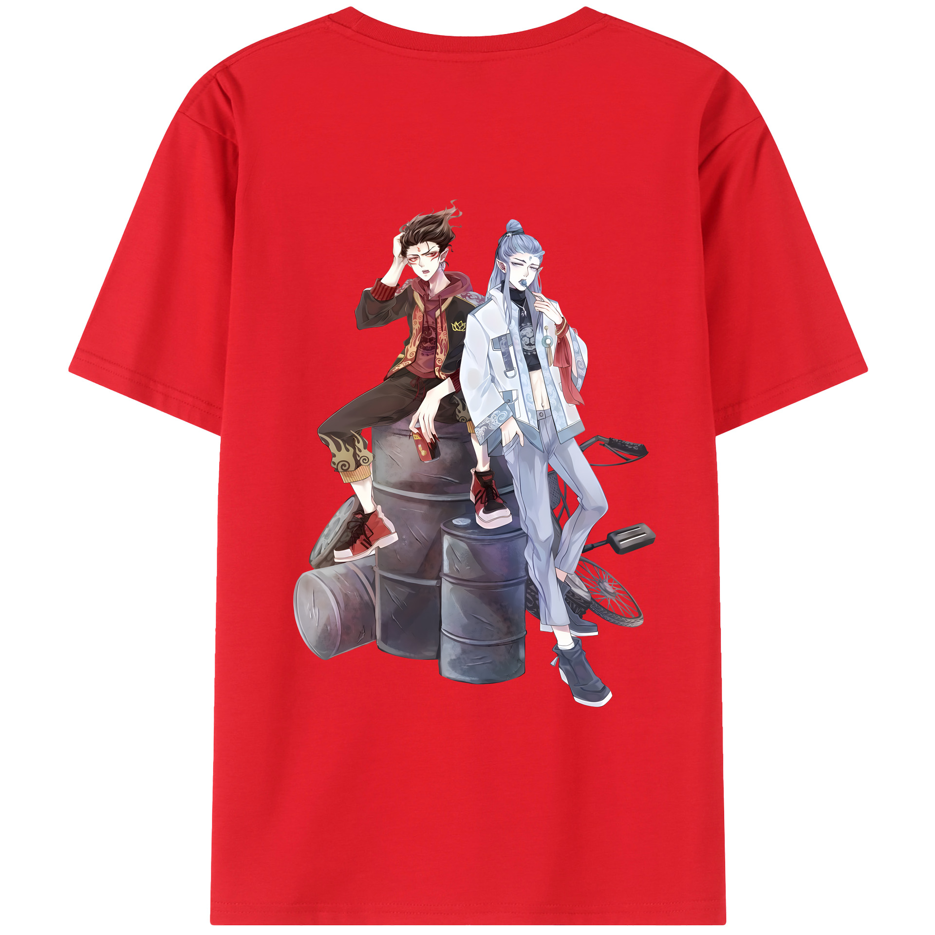 （画像用） Ne Zha 2 ナタ 魔童の大暴れ 綿100％ メンズ半袖Tシャツ（バックプリント） 通気性