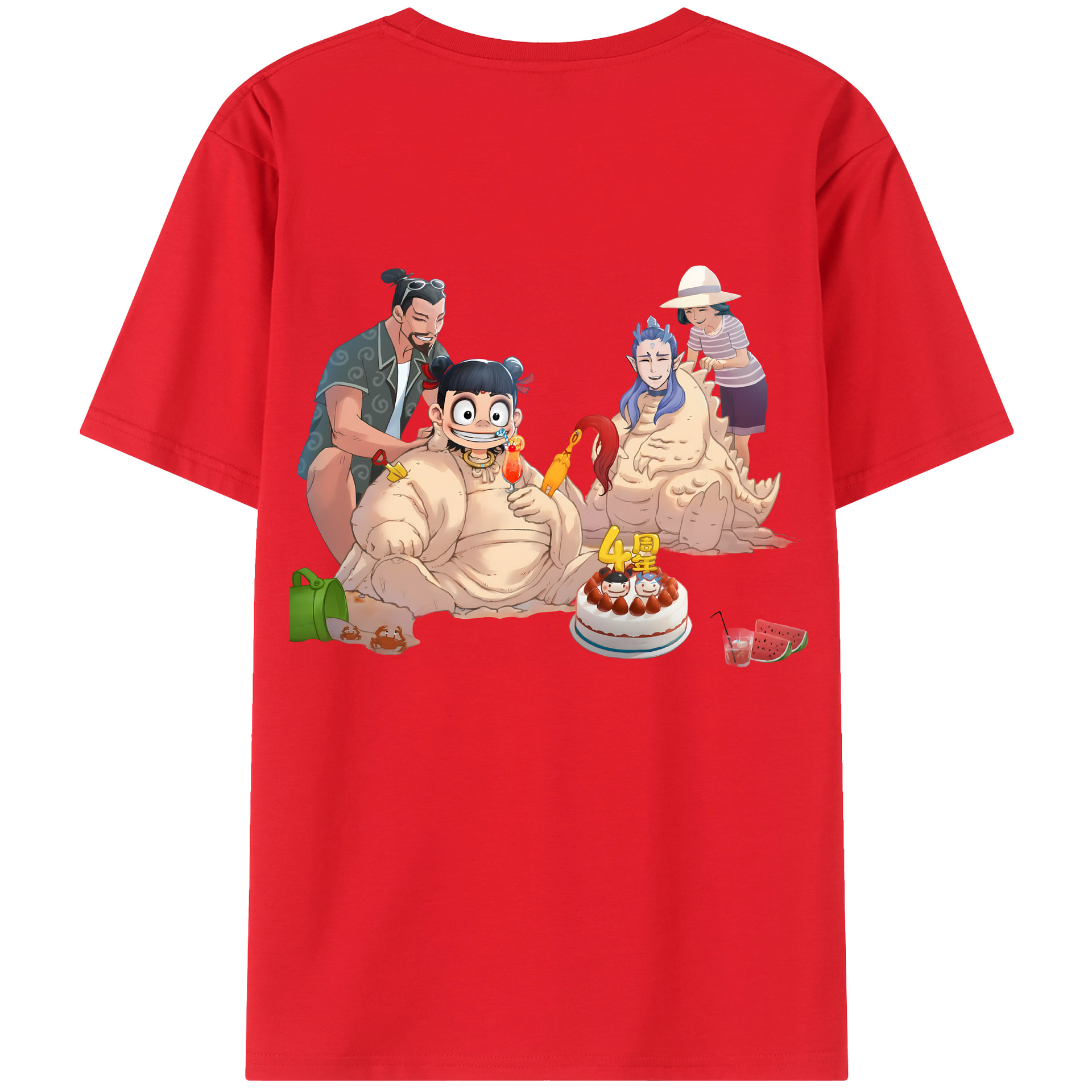 （画像用） Ne Zha 2 ナタ 魔童の大暴れ 綿100％ メンズ半袖Tシャツ（バックプリント） 通気性