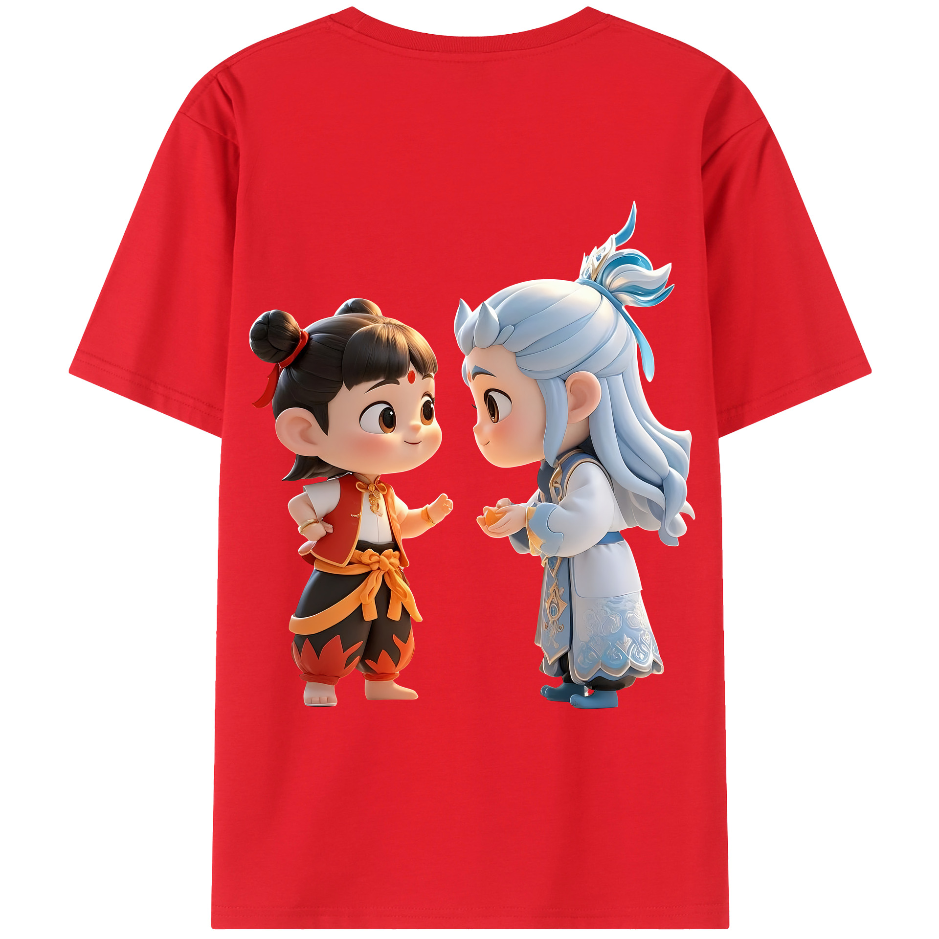 （画像用） Ne Zha 2 ナタ 魔童の大暴れ 綿100％ メンズ半袖Tシャツ（バックプリント） 通気性