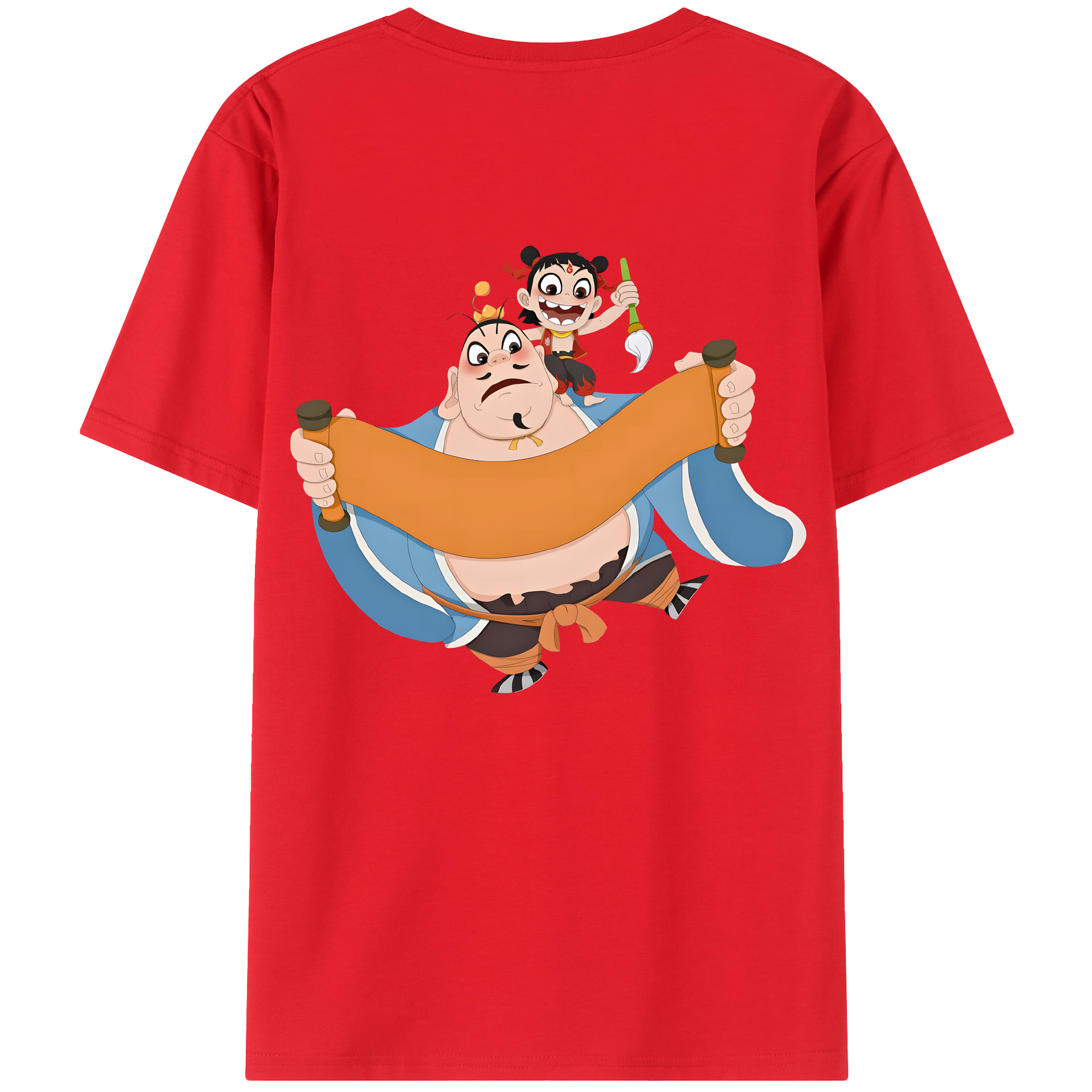 （画像用） Ne Zha 2 ナタ 魔童の大暴れ 綿100％ メンズ半袖Tシャツ（バックプリント） 通気性