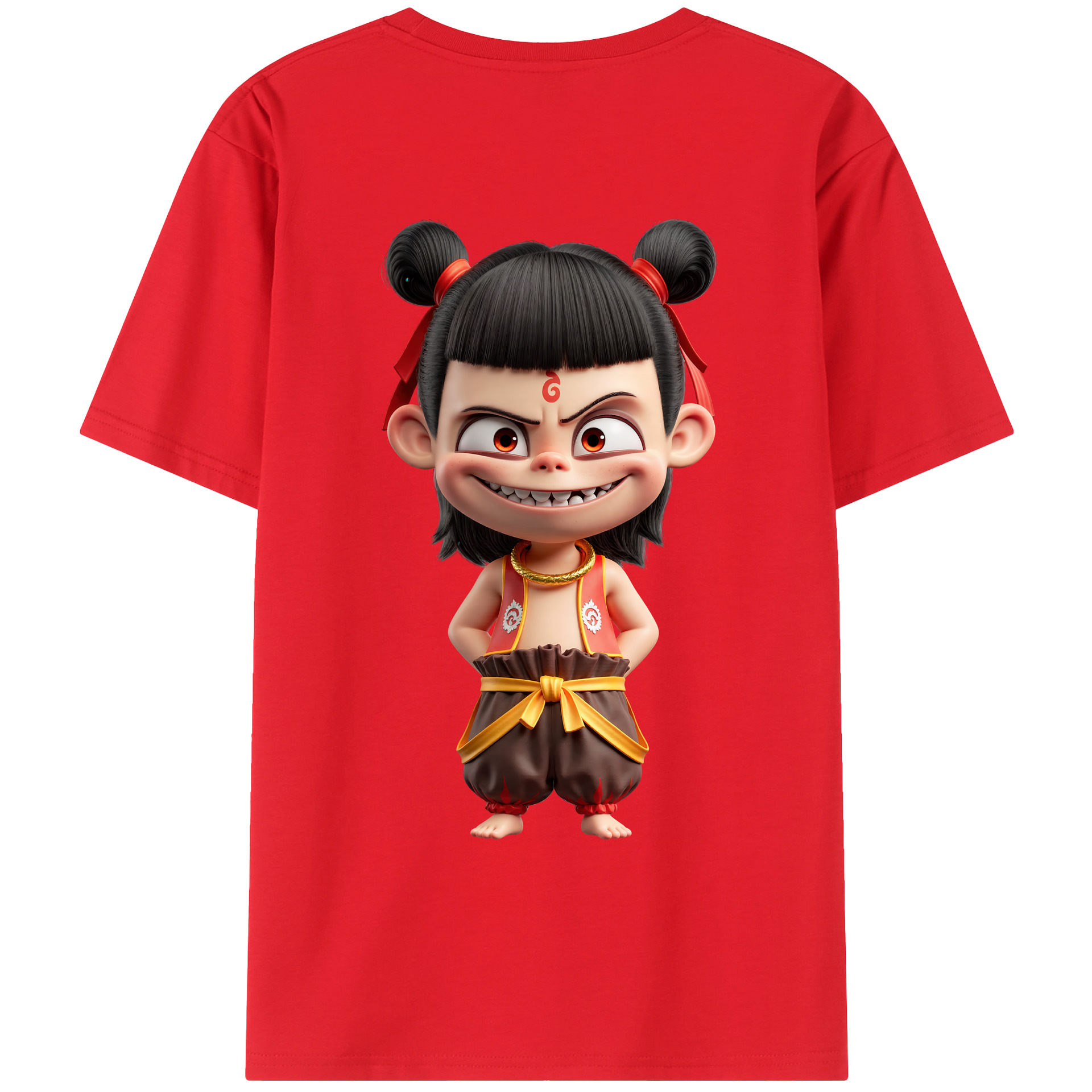 （画像用） Ne Zha 2 ナタ 魔童の大暴れ 綿100％ メンズ半袖Tシャツ（バックプリント） 通気性