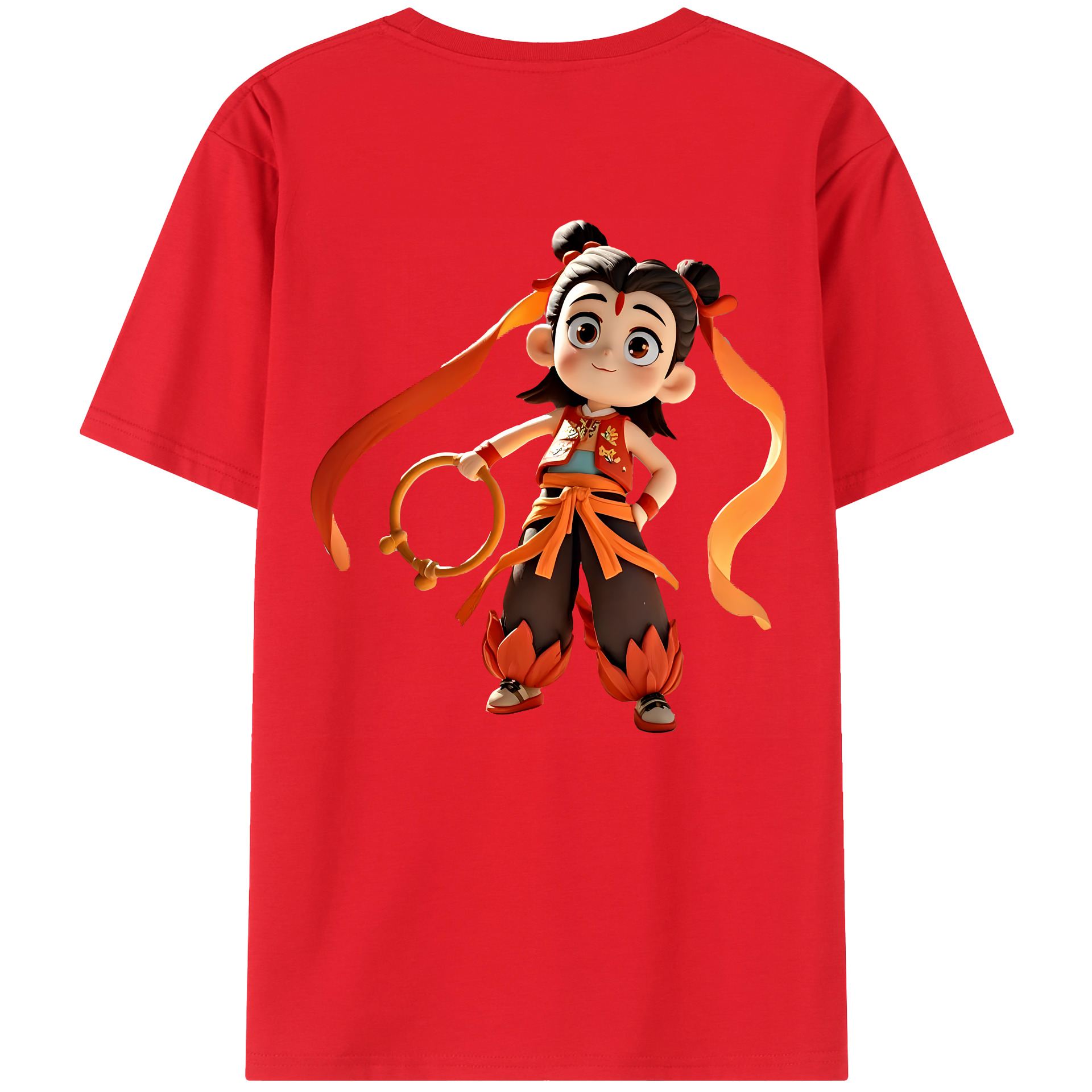 （画像用） Ne Zha 2 ナタ 魔童の大暴れ 綿100％ メンズ半袖Tシャツ（バックプリント） 通気性