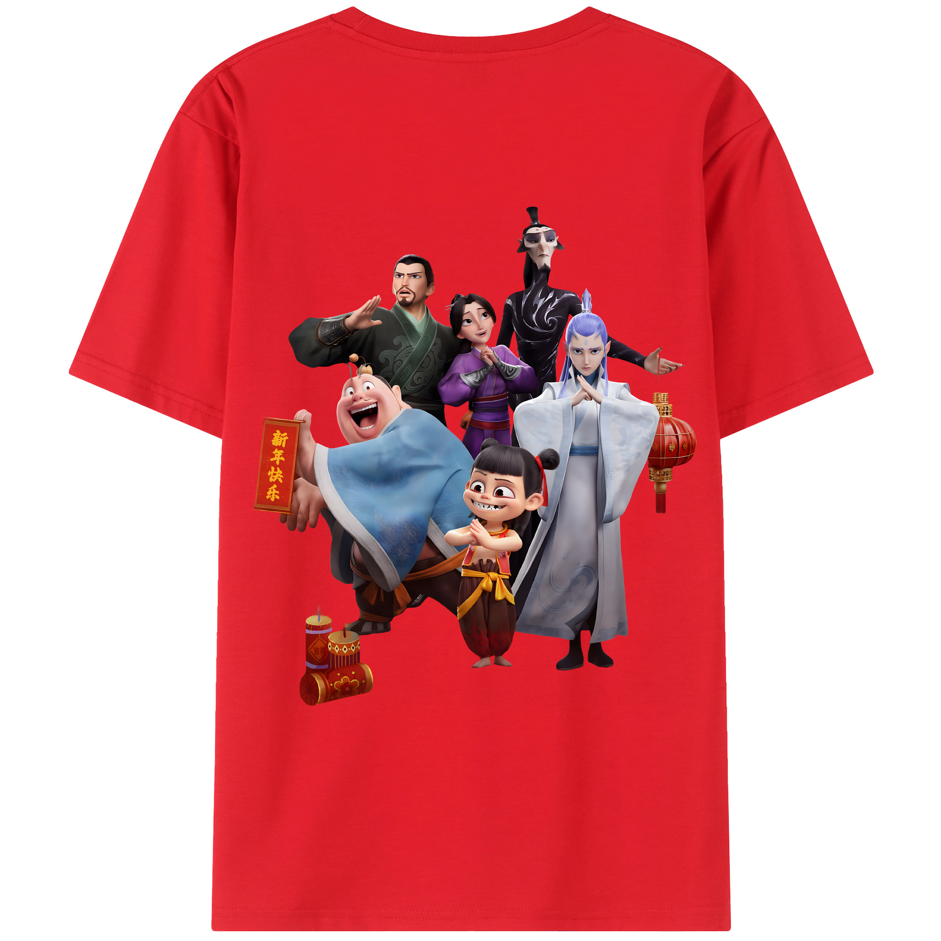（画像用） Ne Zha 2 ナタ 魔童の大暴れ 綿100％ メンズ半袖Tシャツ（バックプリント） 通気性