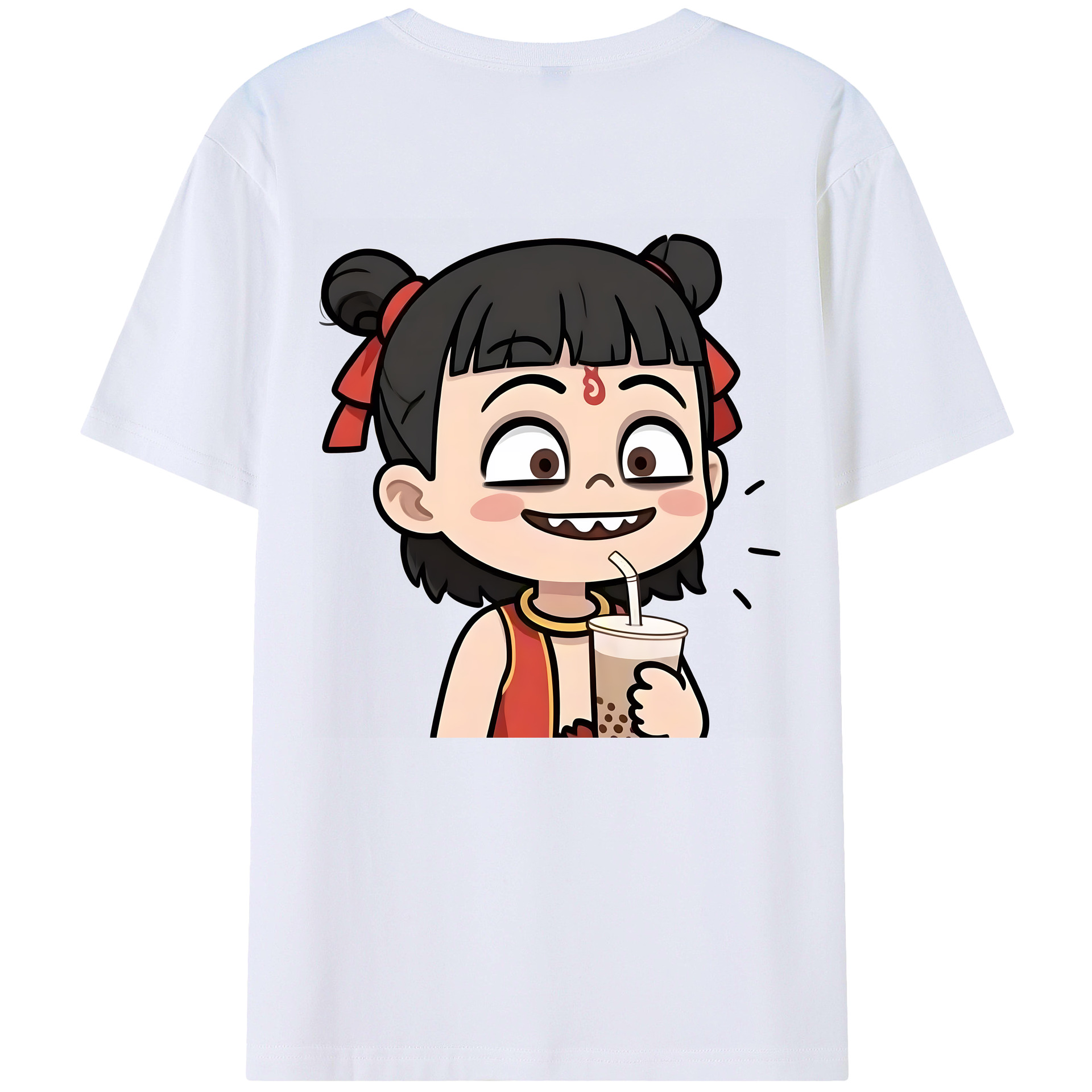 （画像用） Ne Zha 2 ナタ 魔童の大暴れ 綿100％ メンズ半袖Tシャツ（バックプリント） 通気性