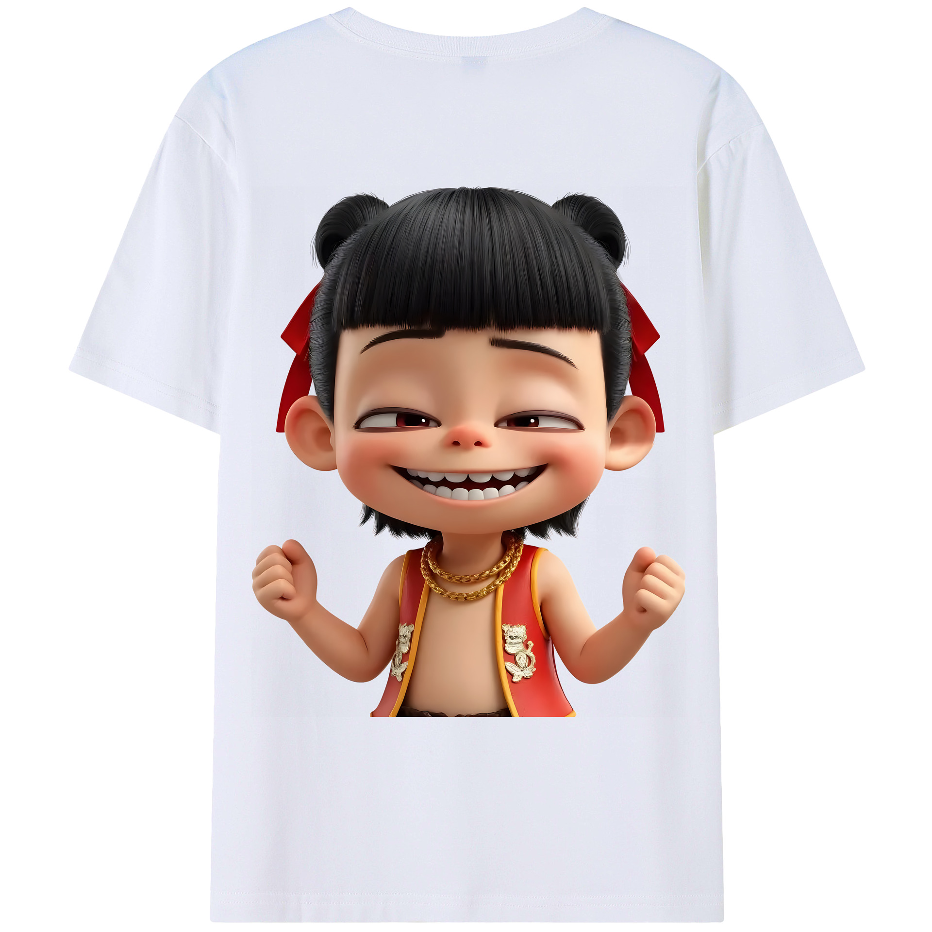 （画像用） Ne Zha 2 ナタ 魔童の大暴れ 綿100％ メンズ半袖Tシャツ（バックプリント） 通気性